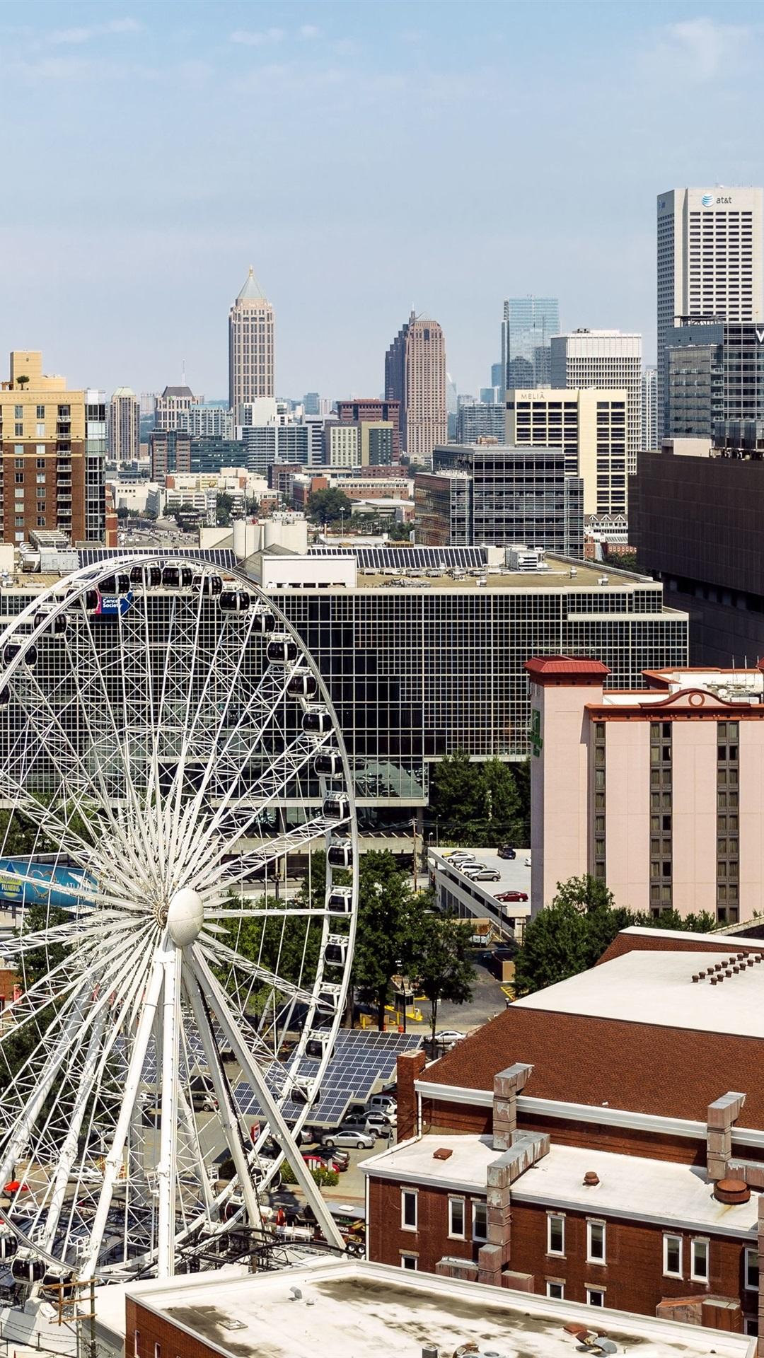 Atlanta, USA, downtown, buildings, ferris wheel 1080x1920
