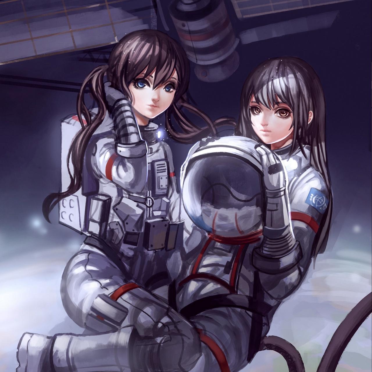 Download wallpaper 1280x1280 anime, girl, helmet, space