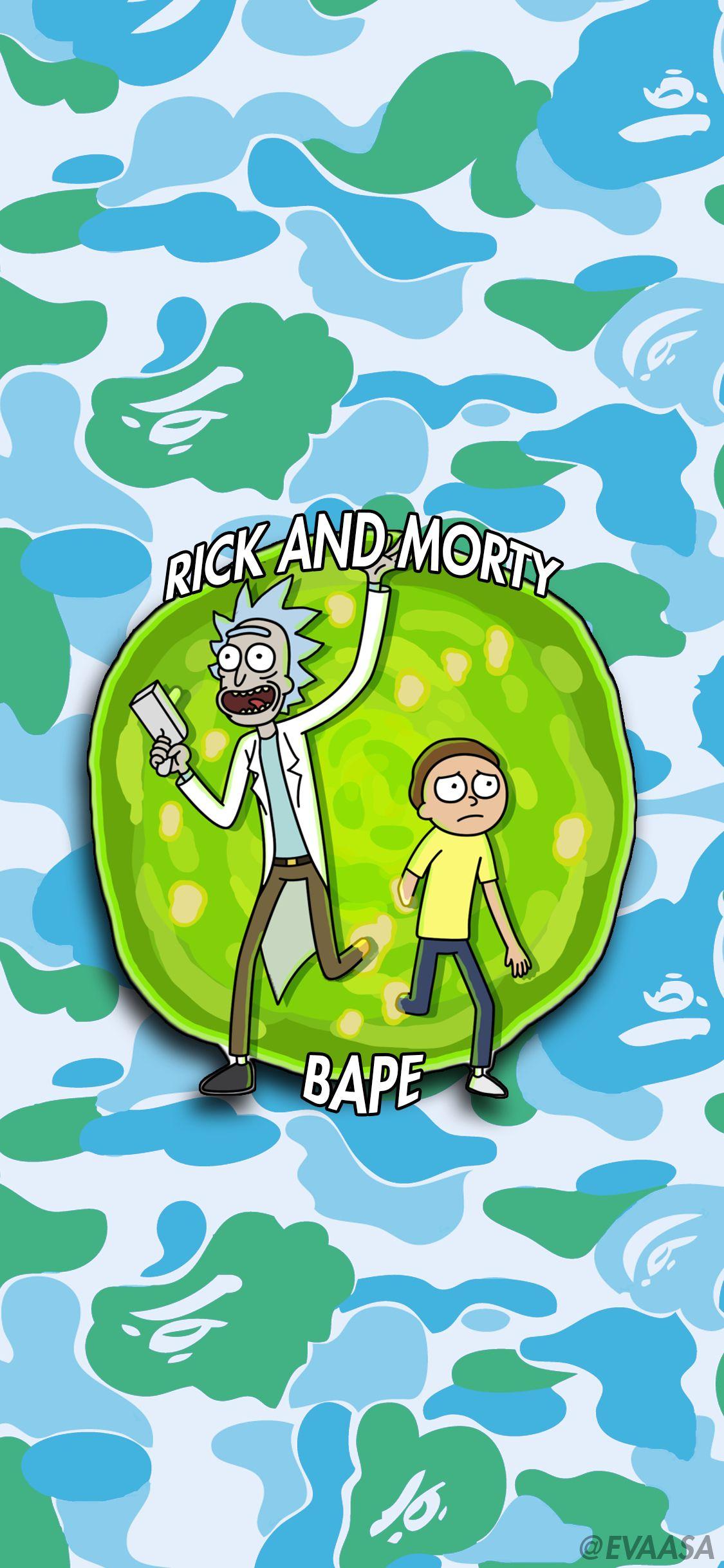 Rick and morty with bape backgrounds hype beast