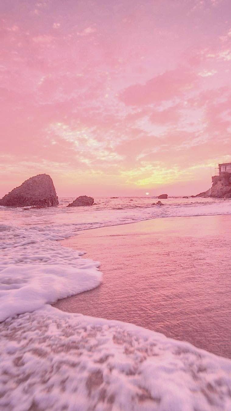 Sunset With Pastel Pink Yellow Vibes 90s Retro 7 Pink Beach Wallpaper & Background Download