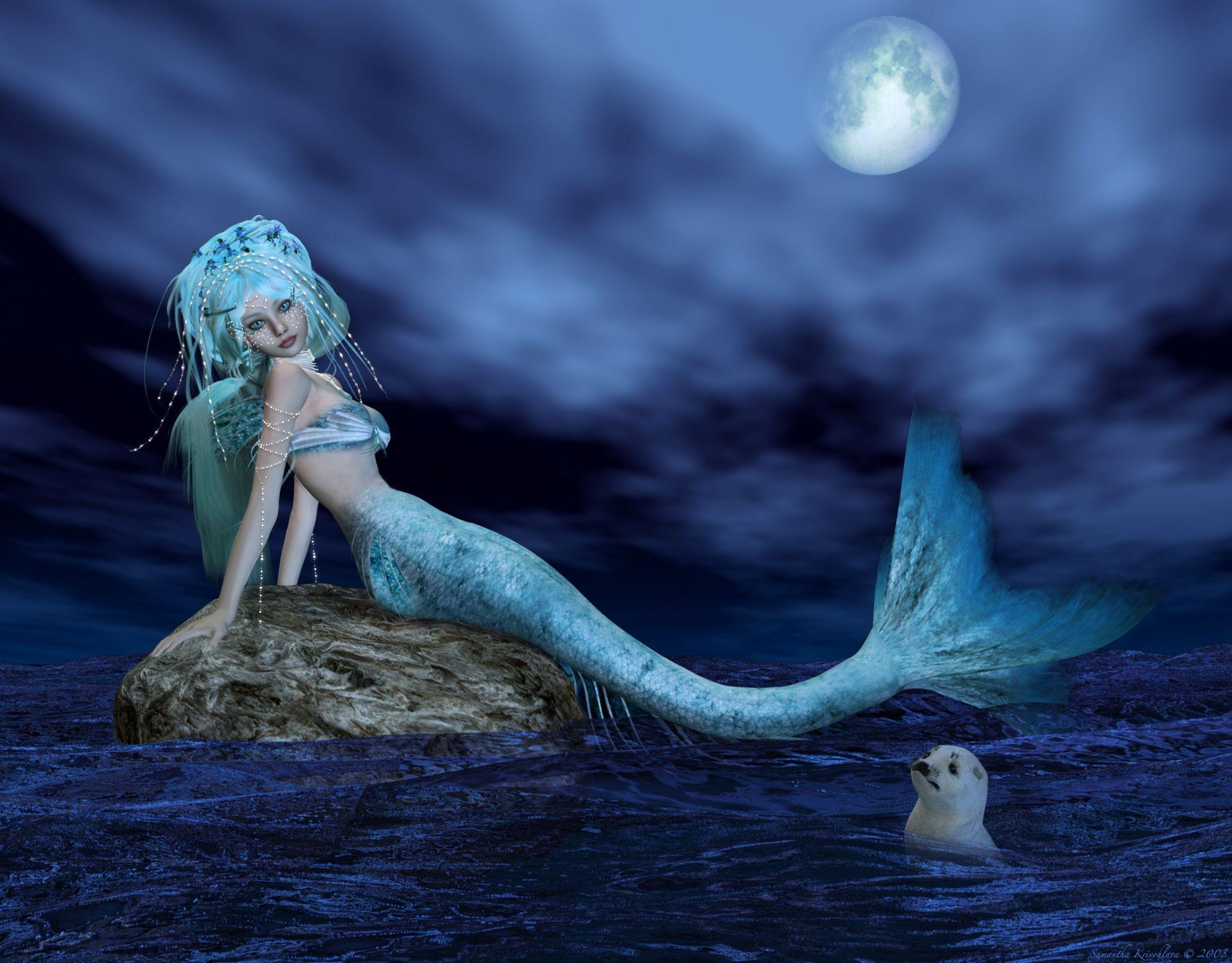 Mermaids. Nerea Bathing In Moonlight Fan Art