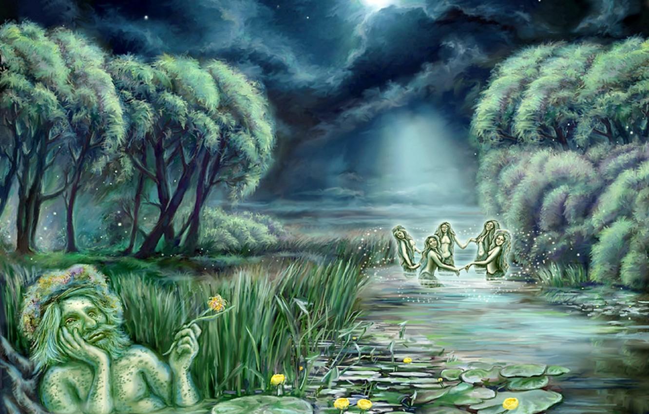 Wallpaper water, clouds, night, Wallpaper, the moon, figure