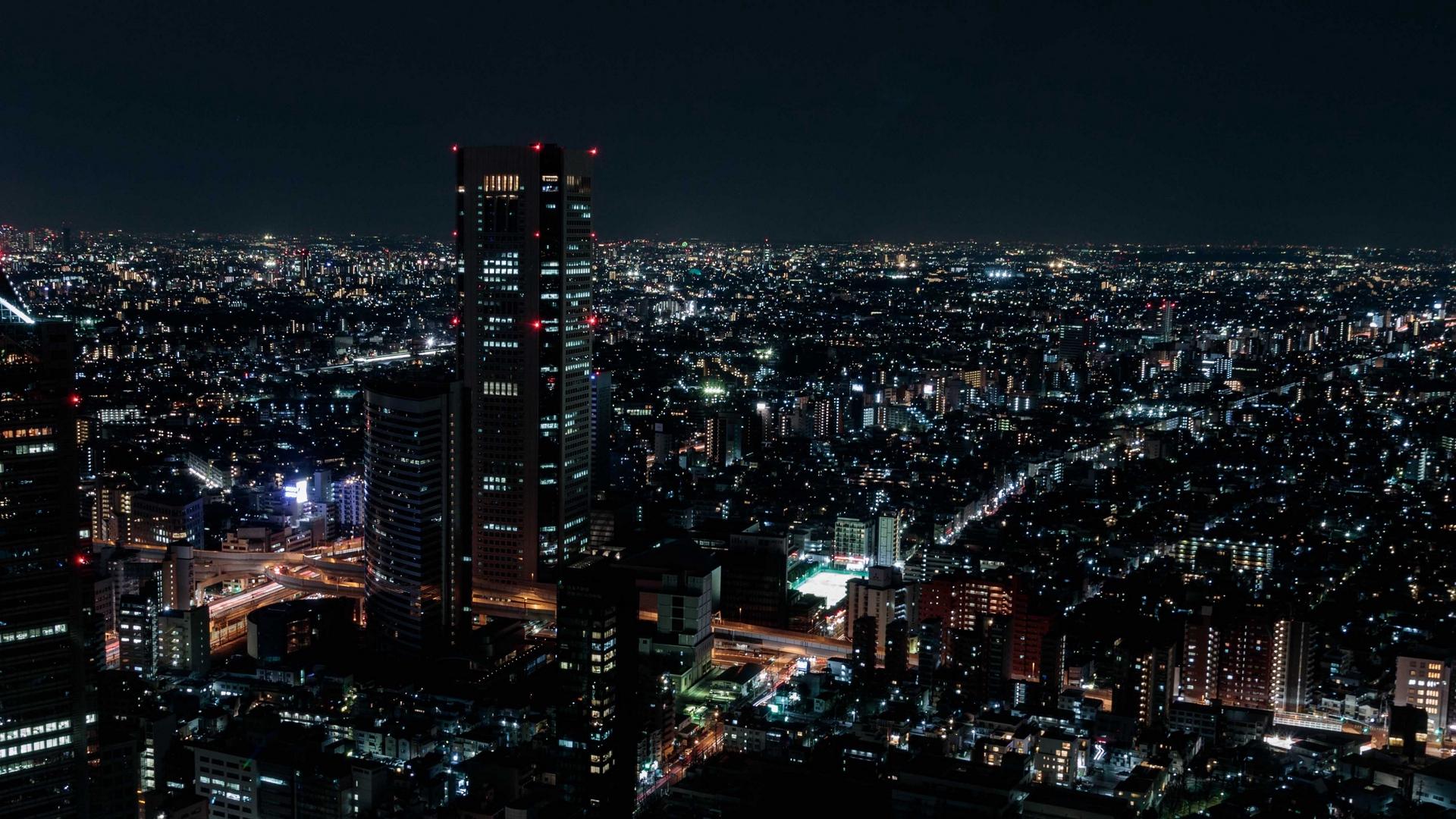 Download wallpaper 1920x1080 night city, aerial view, city