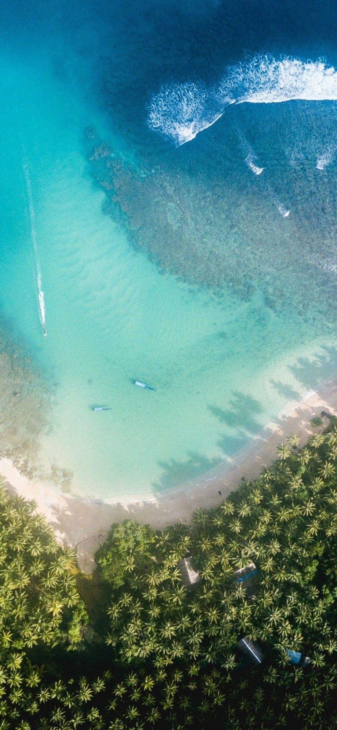 iOS 11, iPhone X, Aqua, blue, Water, beach, wave, ocean