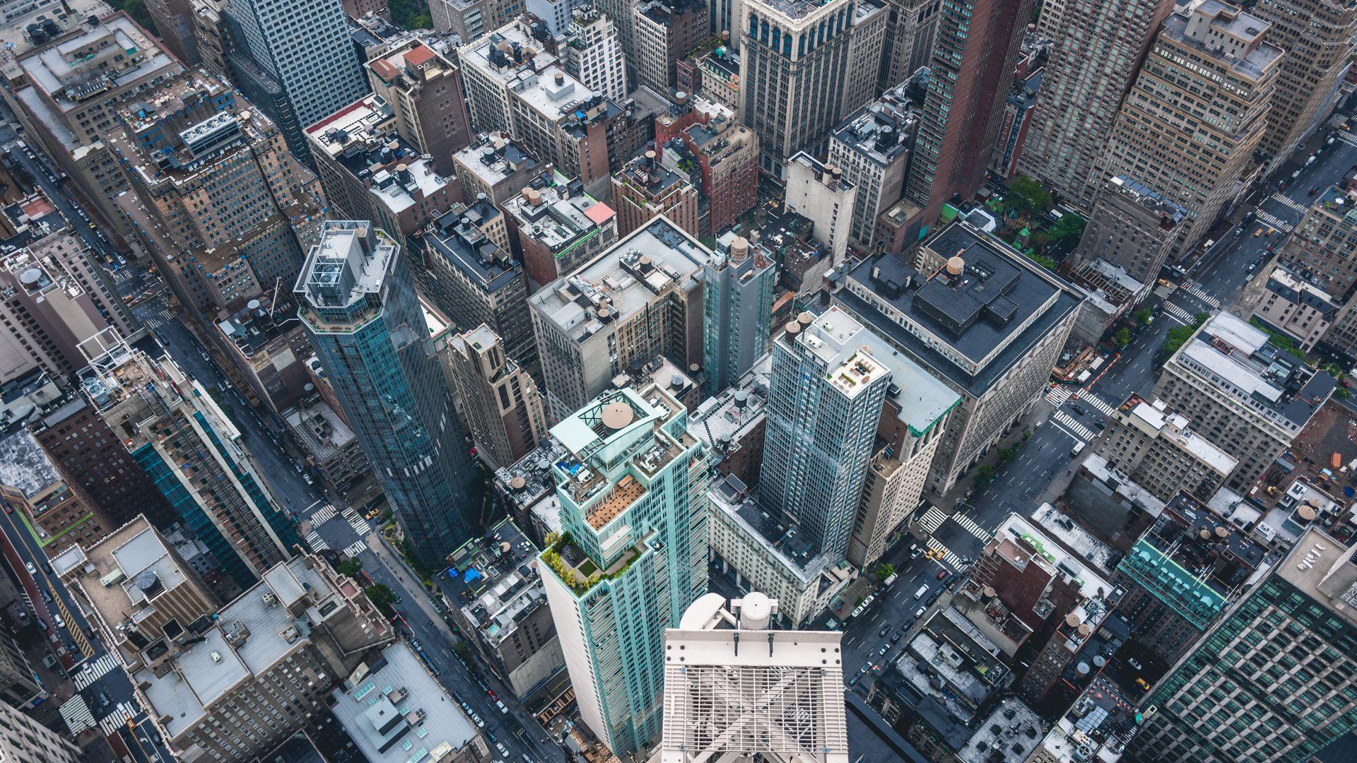 Urban Skyscrapers Aerial View HD Wallpaper