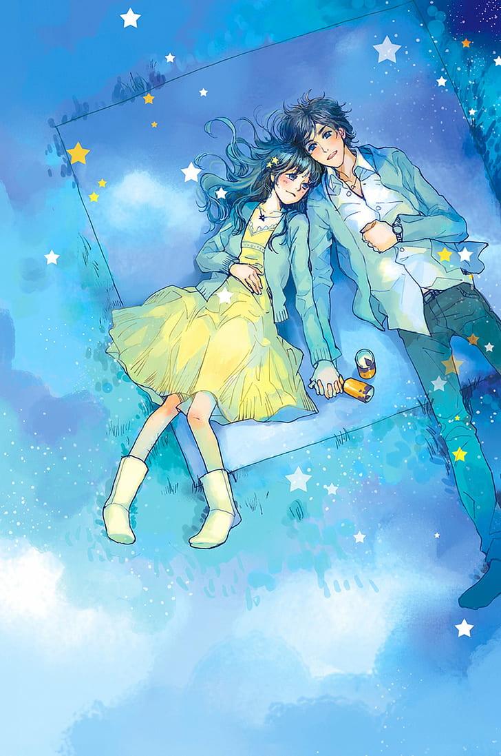 HD wallpaper: anime, blue, boy, couple, cute, dress, love, picnic