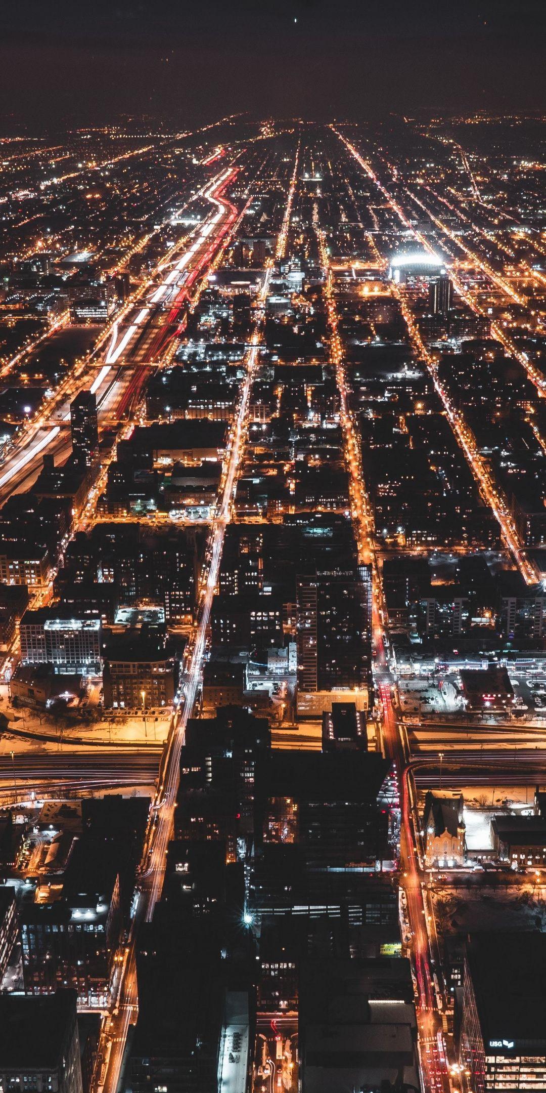 Aerial view, dark, buildings, cityscape wallpaper