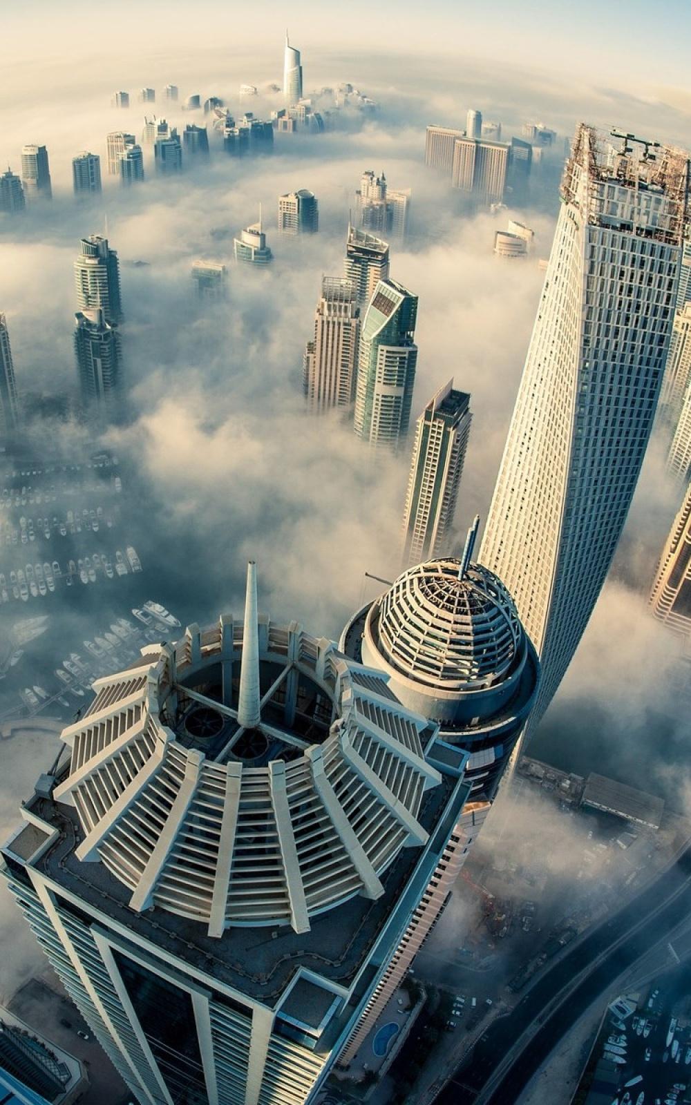 Cityscapes Foggy Dubai Aerial View iPhone 6 Plus HD