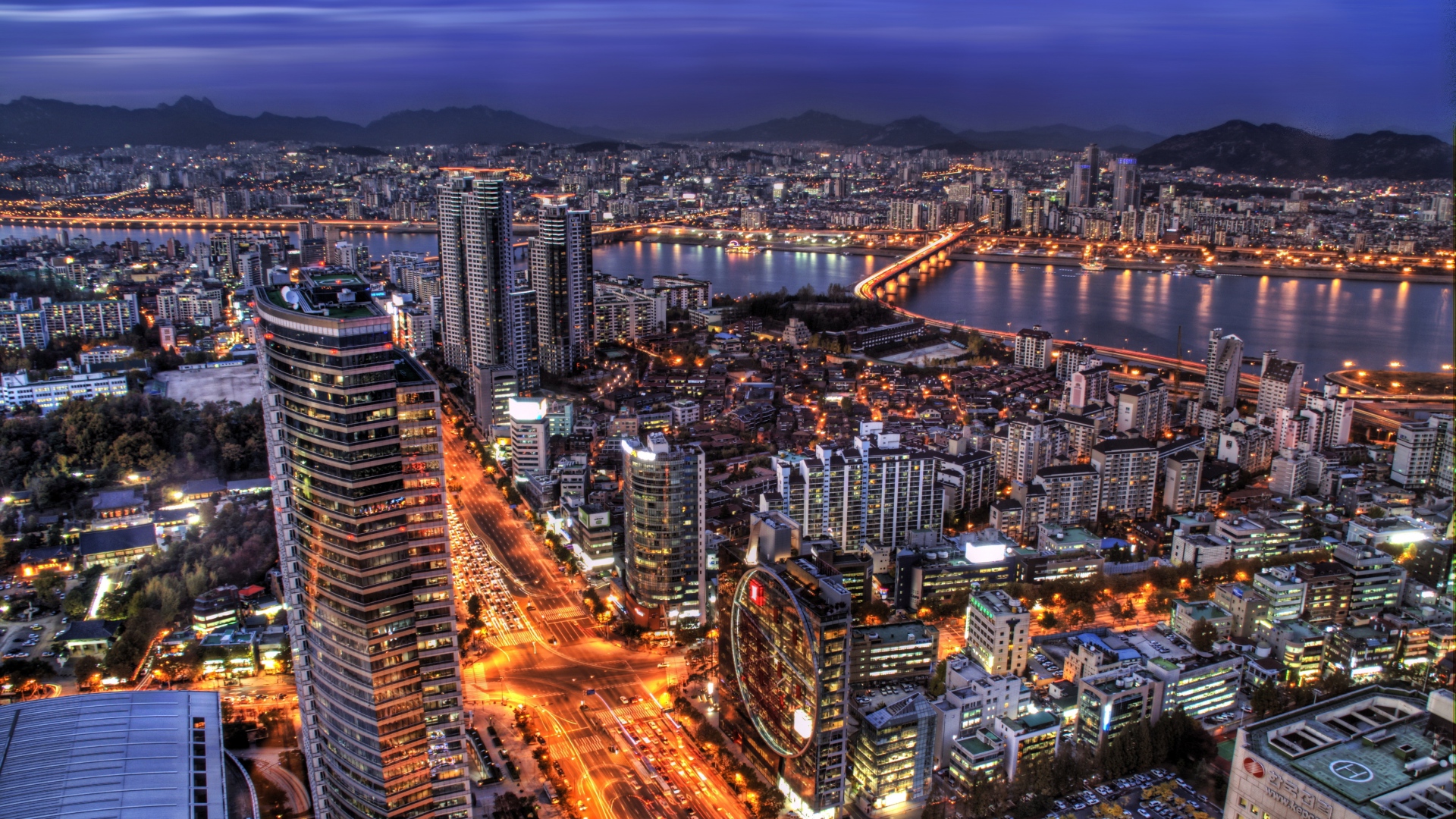 Full HD Wallpaper Seoul Aerial View Night Illumination