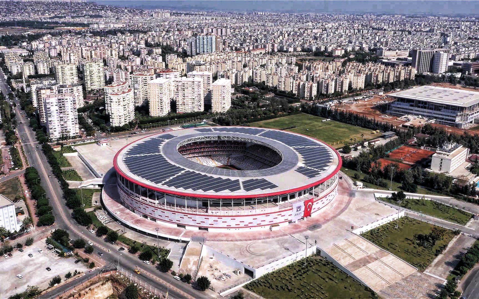 Download wallpaper Antalya Arena, cityscapes, aerial view