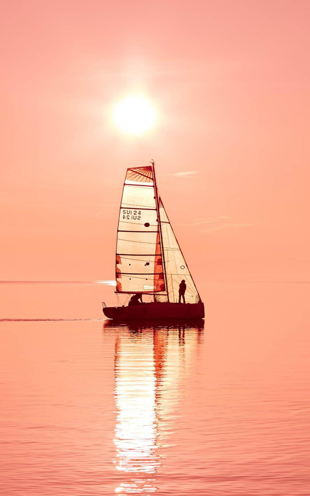 Ocean Sunset Sail Boat Free 4K Ultra HD Mobile Wallpaper