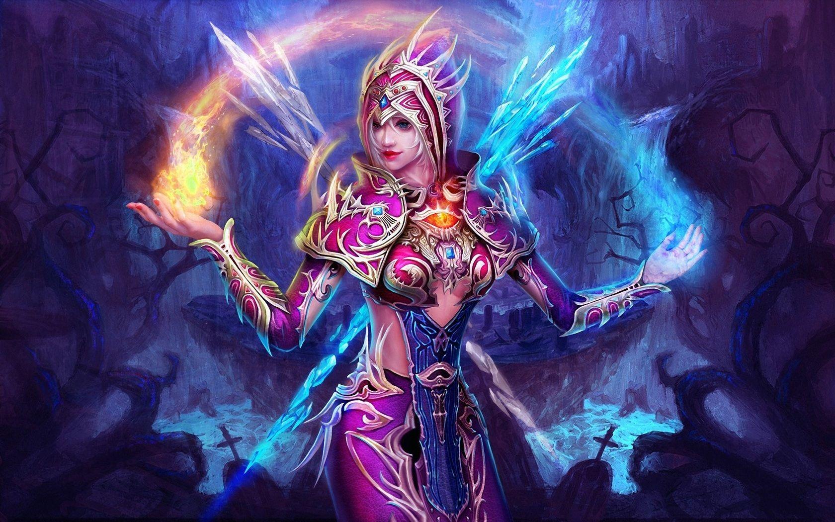 Purple fantasy girl, the magic of Ice and Fire wallpaper