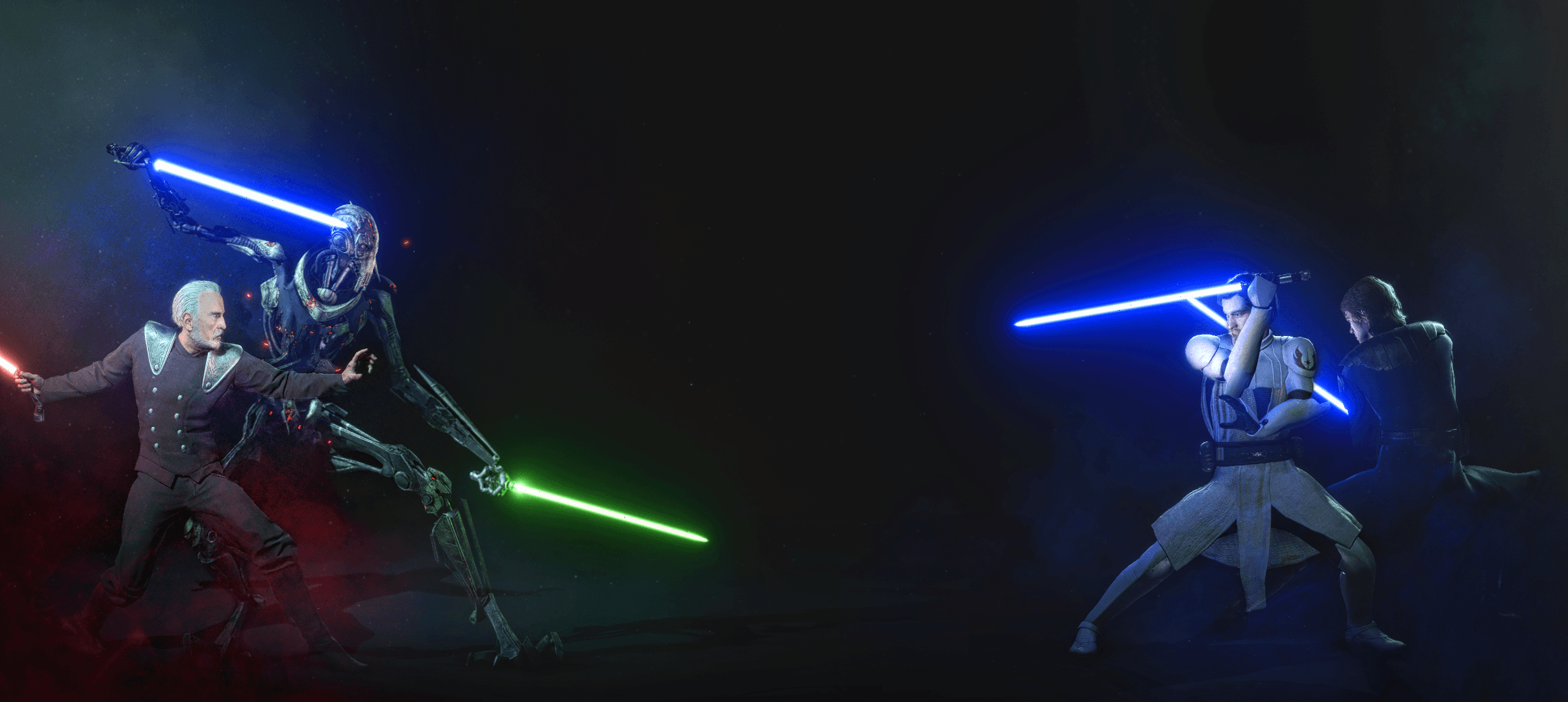 Count Dooku & General Grievous Vs Anakin Skywalker & Obi Wan