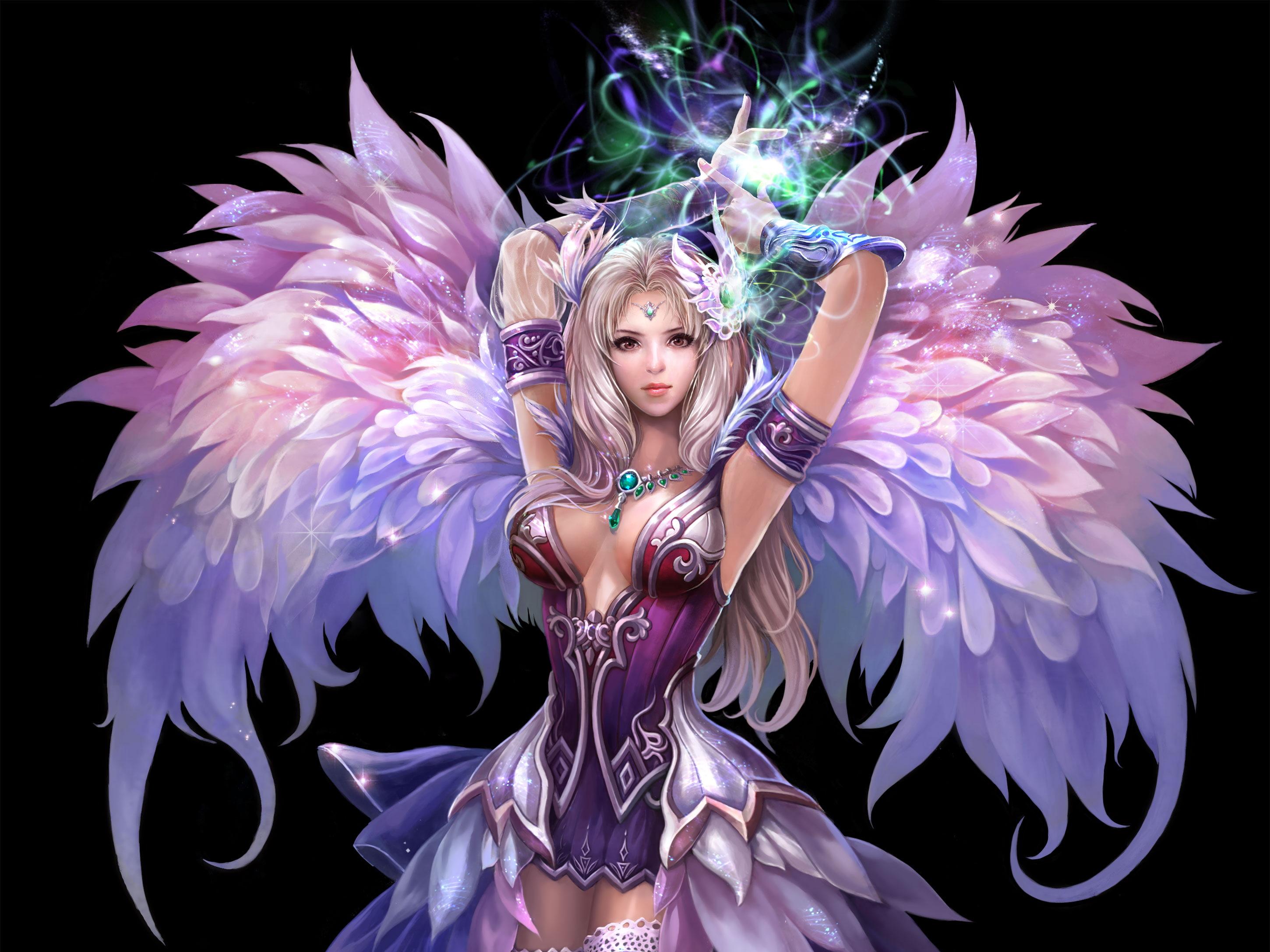 Angel, fantasy, girl, perfect, purple, wings, woman, world