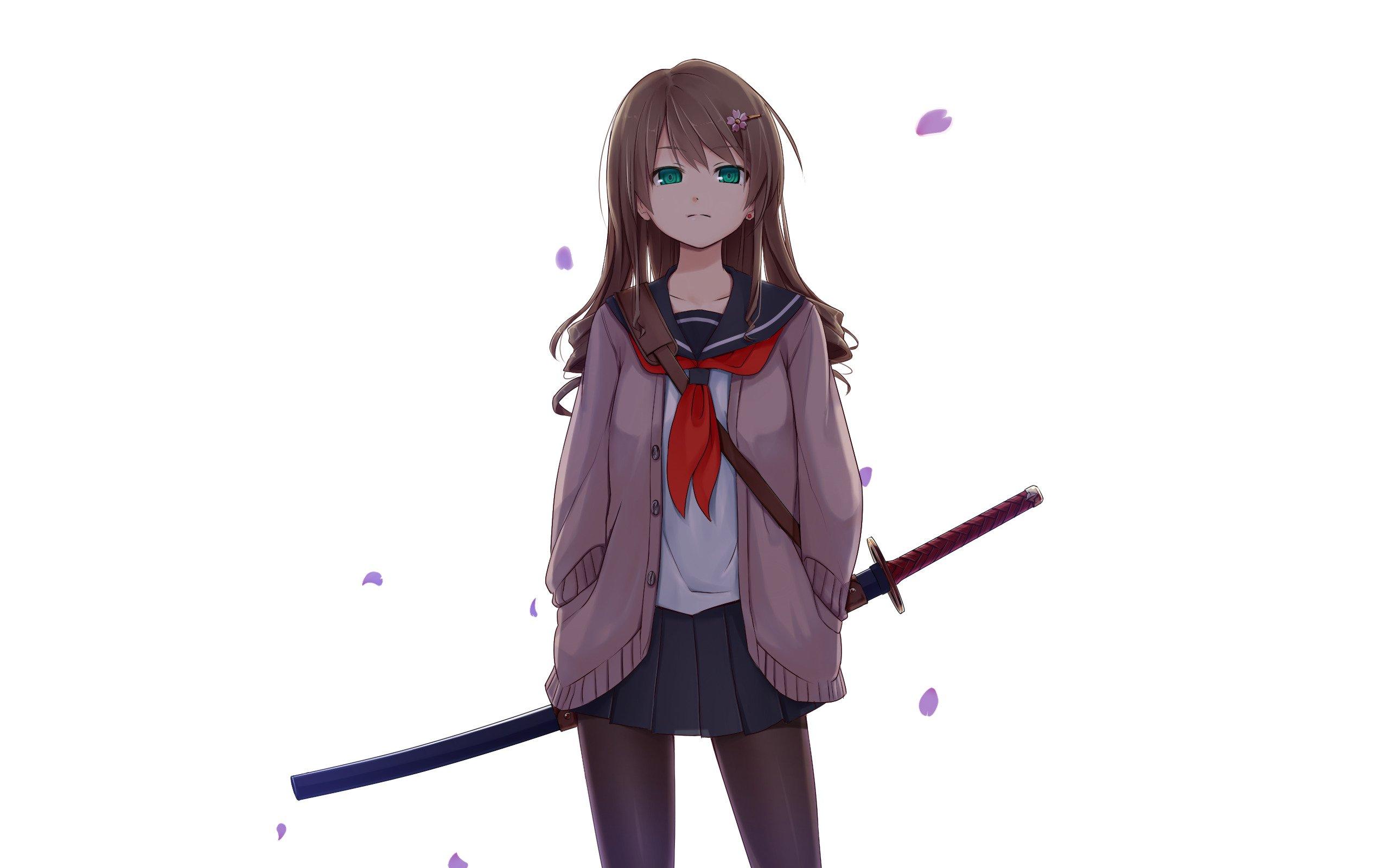 anime, Anime girls, Sword, Katana, School uniform, Original