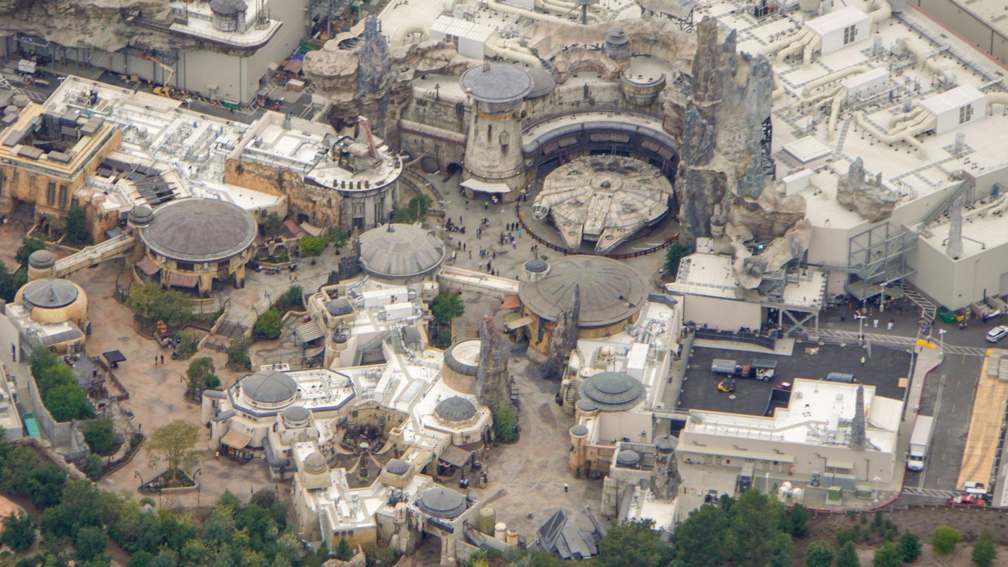 Aerial view of Star Wars: Galaxy's Edge at Disneyland. It