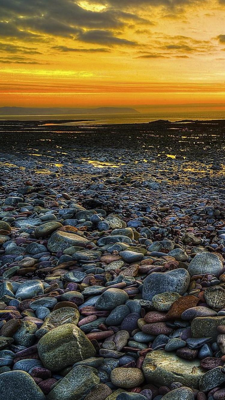 Beach Rocks Sunset HDR iPhone 6 Wallpaper HD Download