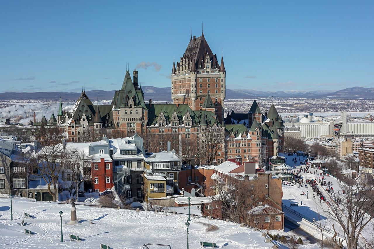 image Quebec Canada Dufferin Terrace castle Winter Snow Cities
