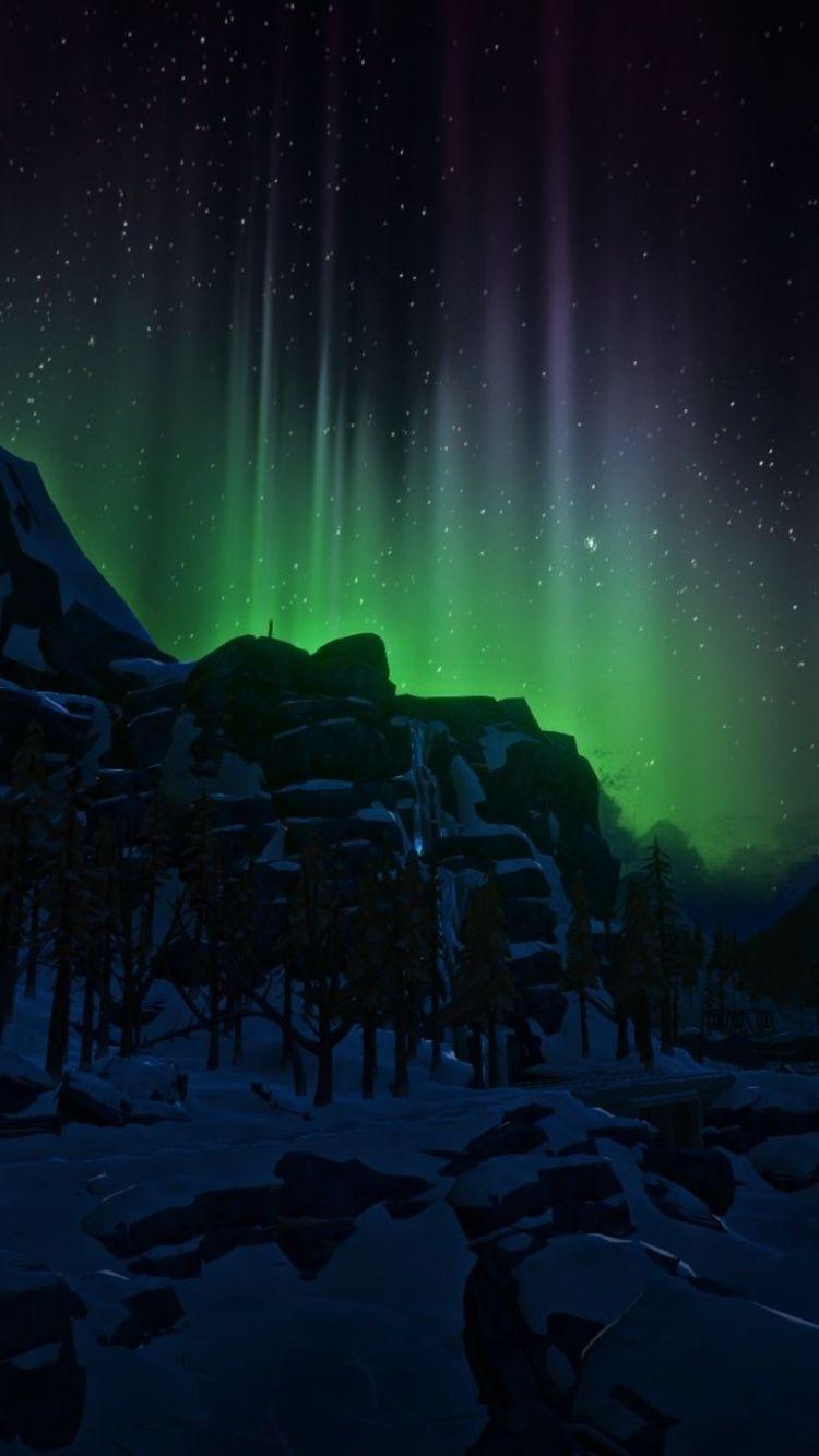 Dark, green, Northern lights, gradient, sky, 750x1334