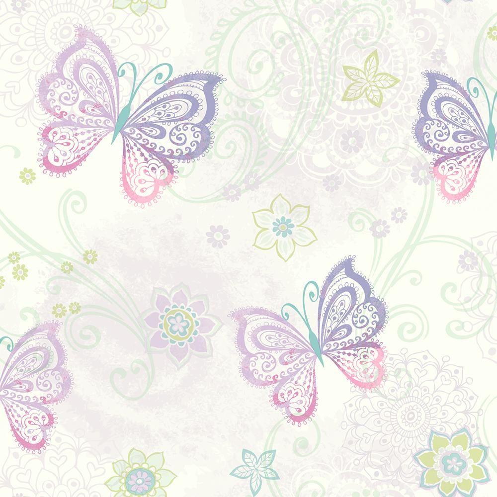 Chesapeake Fantasia Purple Boho Butterflies Scroll Wallpaper