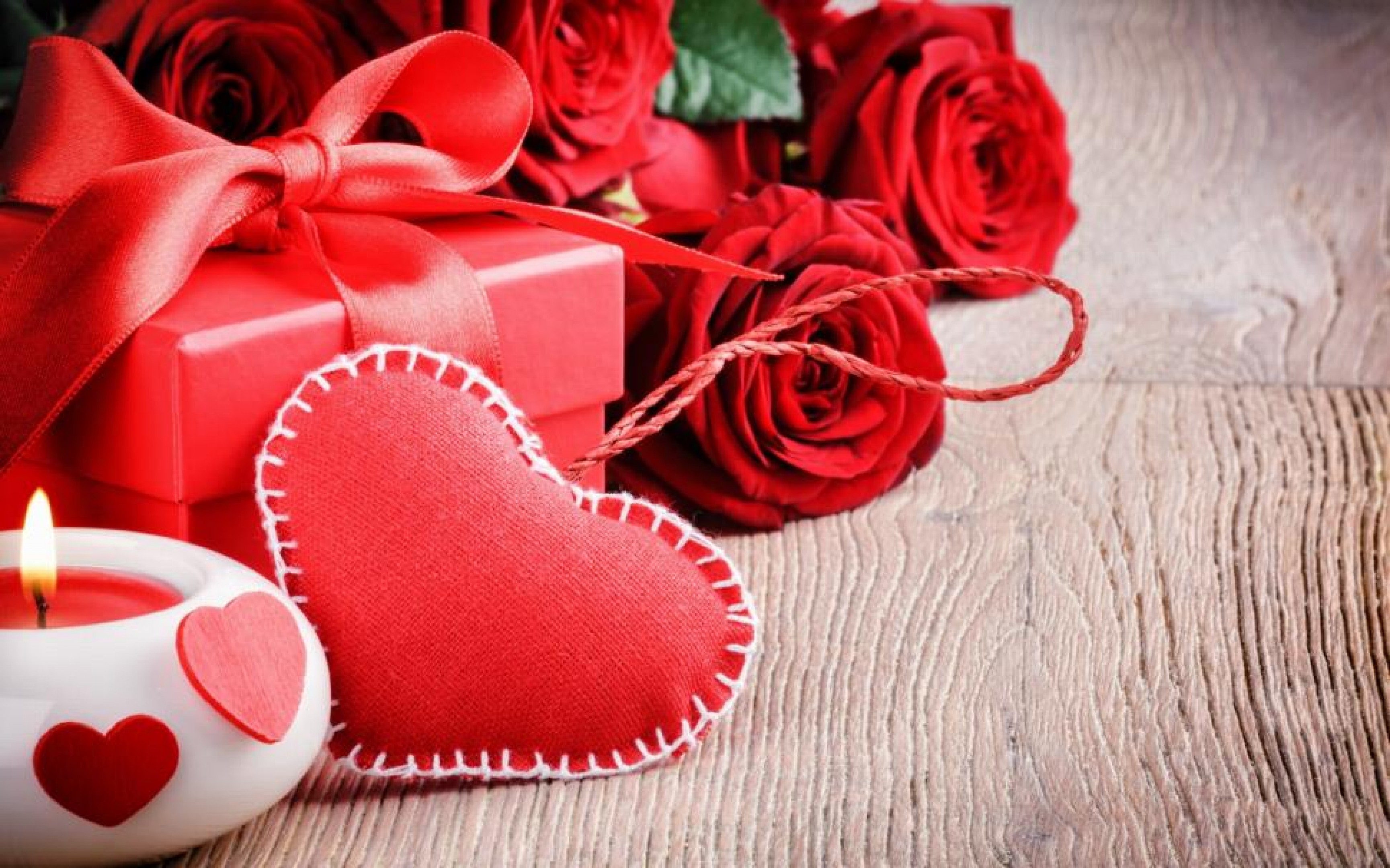 valentines day red rose gift and hearts 4k HD wallpaper
