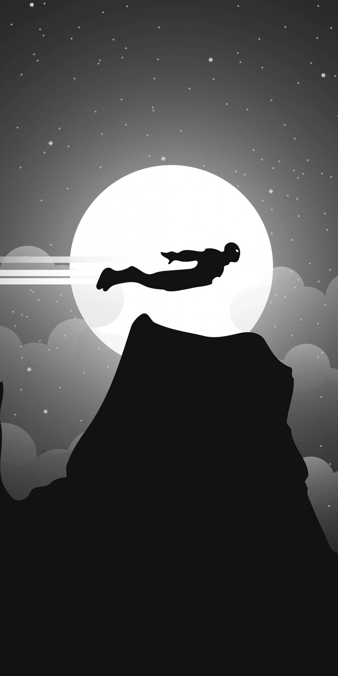 Download 1080x2160 wallpaper night, flight, iron man, bw