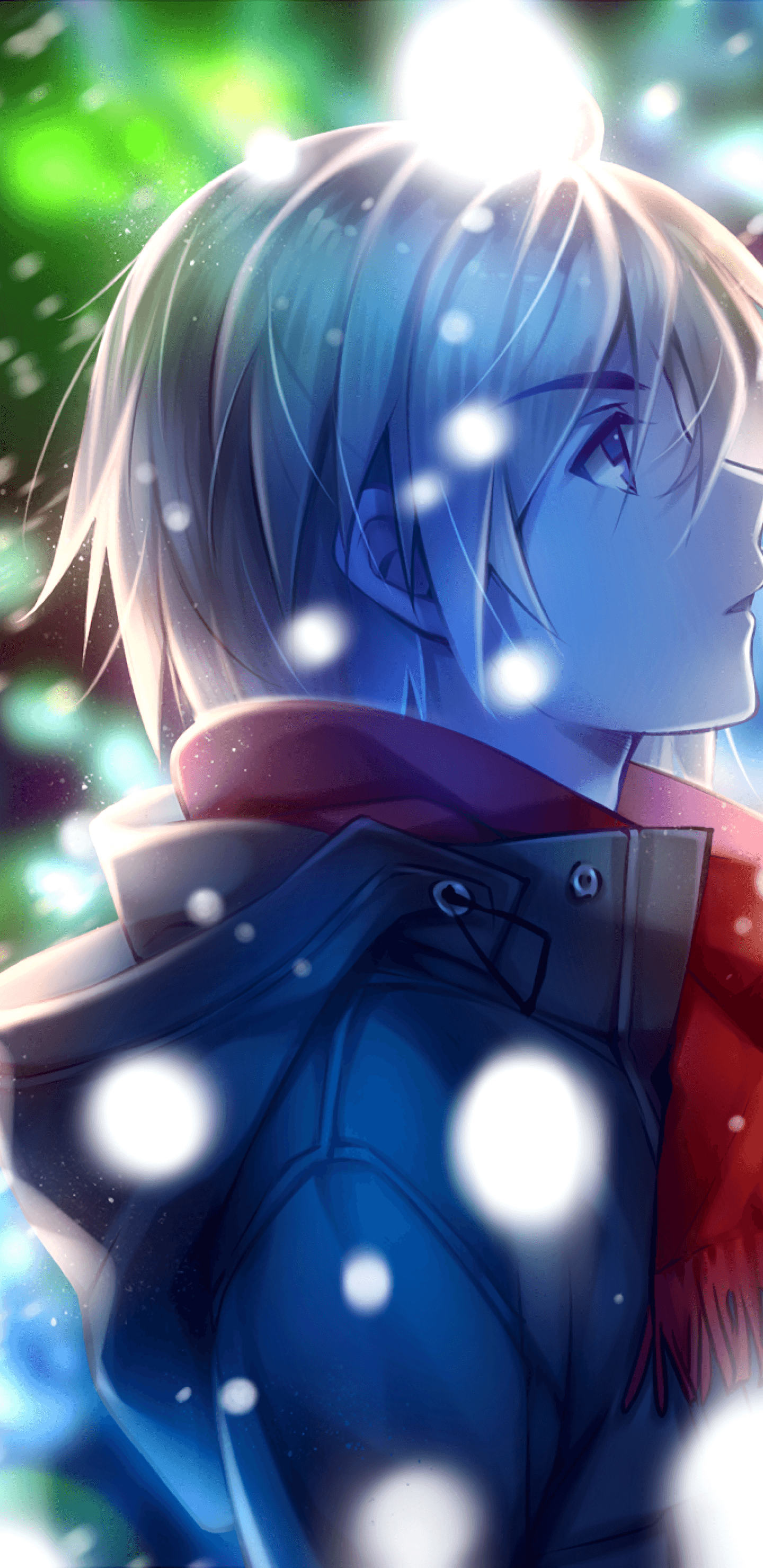 Download 1440x2960 Anime Boy, Profile View, Red Scarf, Winter