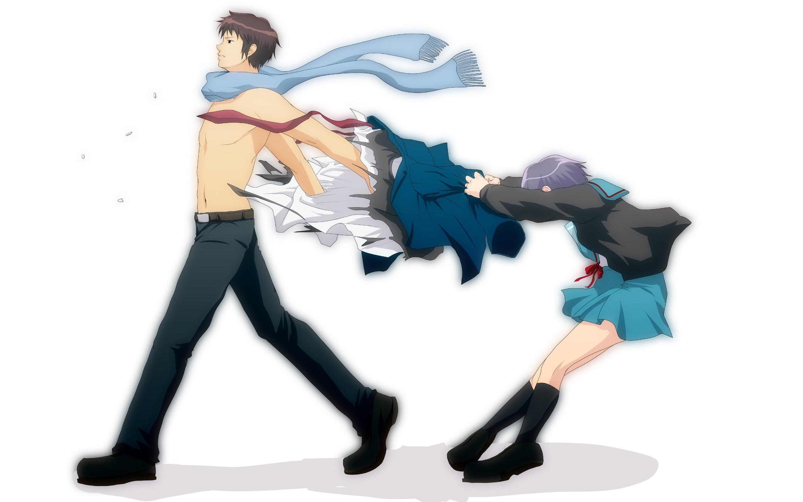 School girl holding uniform of male student anime illustration HD