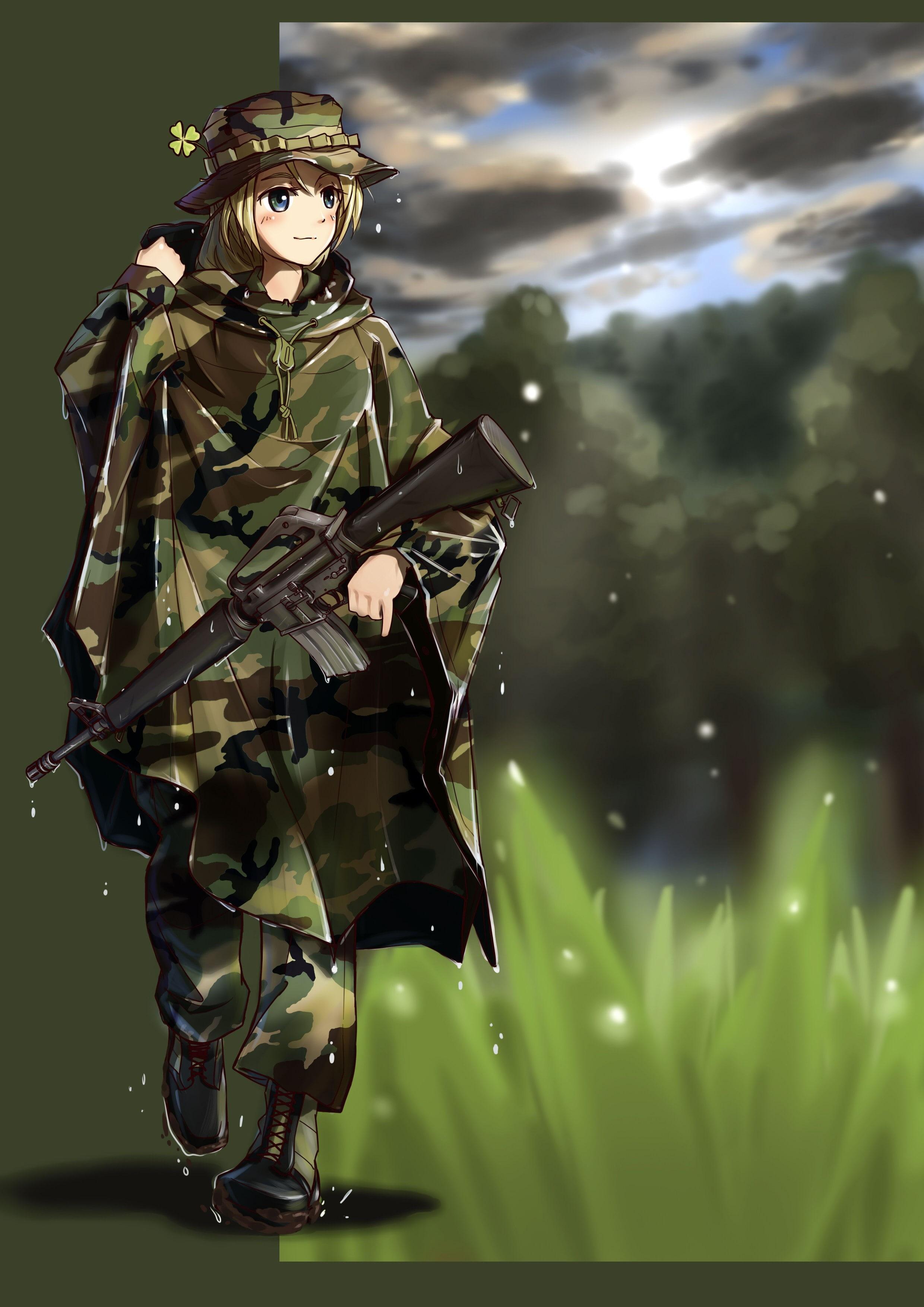 Gadis anime, seragam militer, senjata, Anime, Wallpaper HD