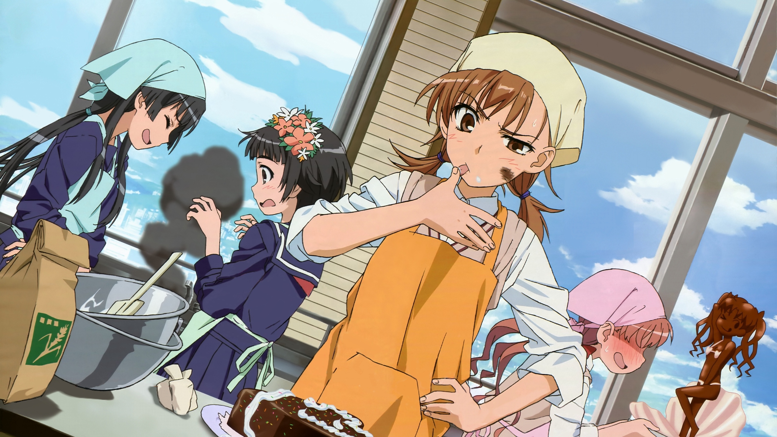 Download wallpaper 2560x1440 anime, girls, food, cake