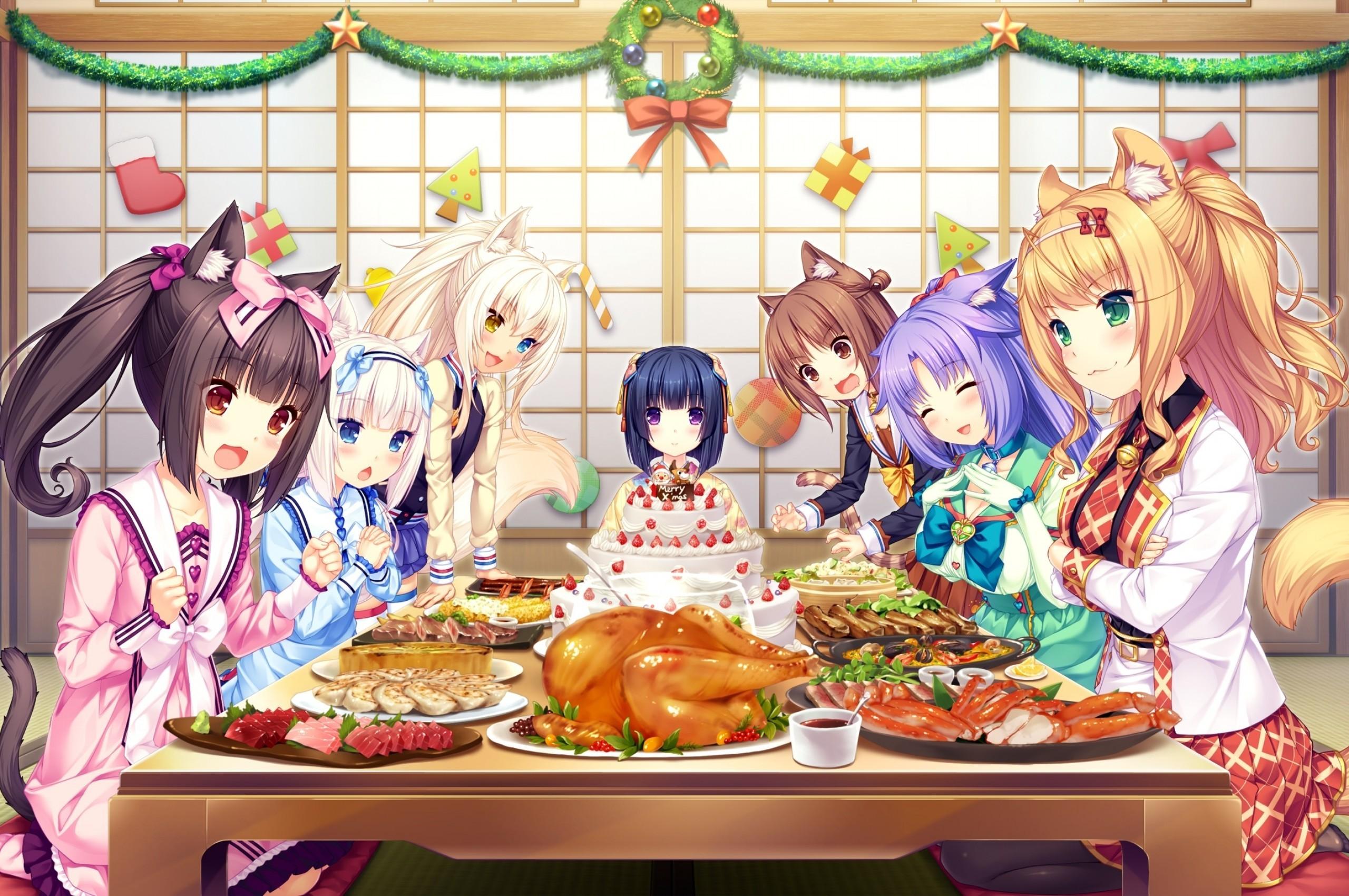 Download 2560x1700 Nekopara, Food, Christmas, Anime Games.