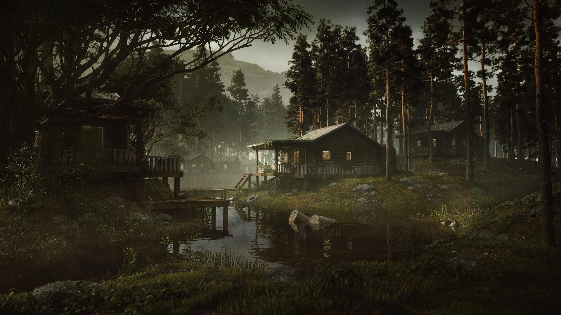 Wallpaper Forest, houses, swamp town, water, pollution