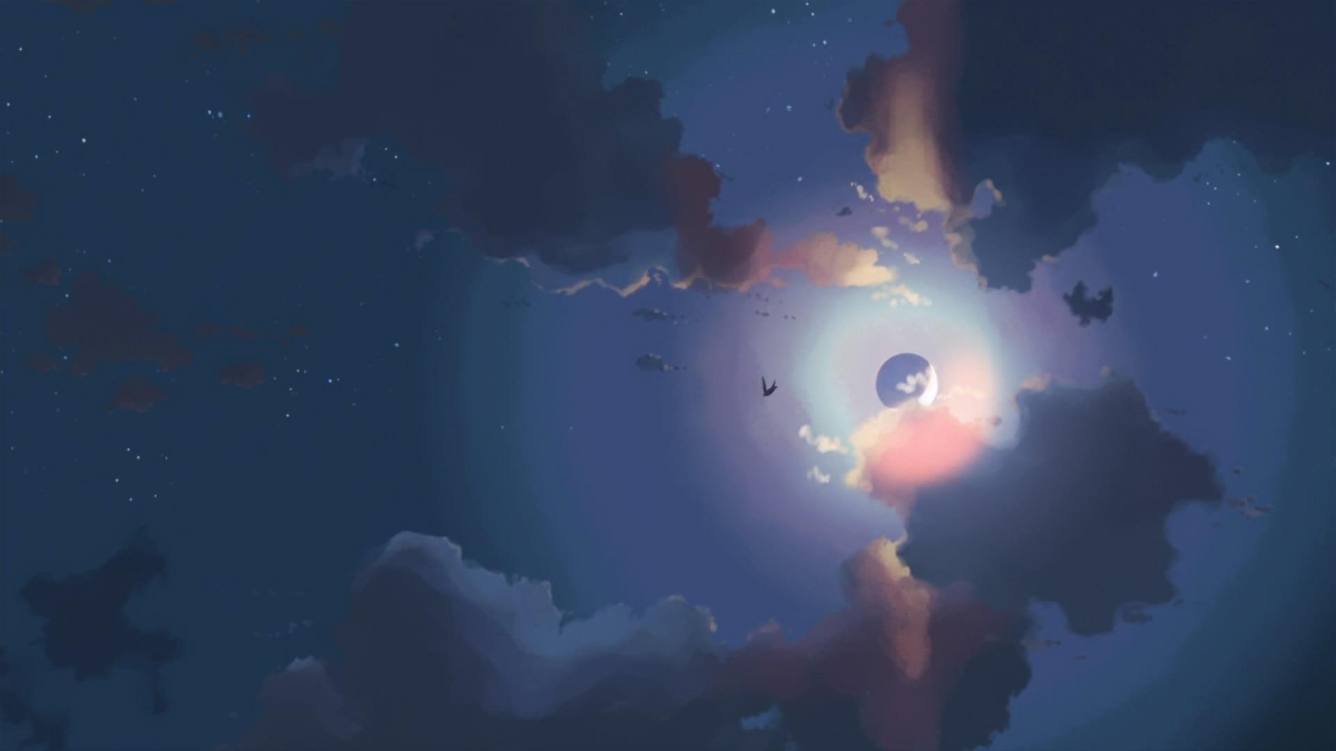 Moon and sky illustration, sky, anime, Moon, night HD