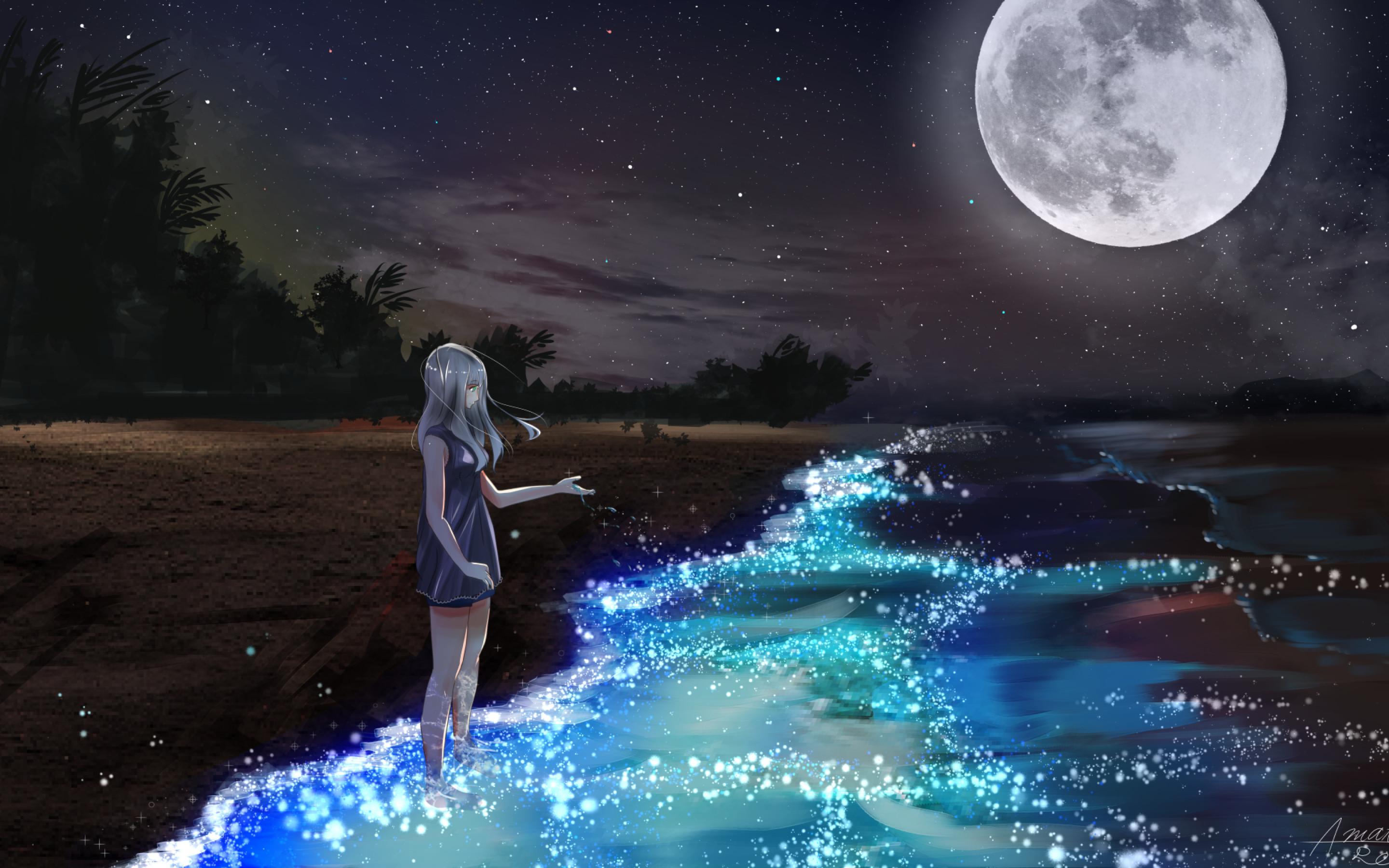 Anime Girl At Seashore Dark Moon Macbook Pro