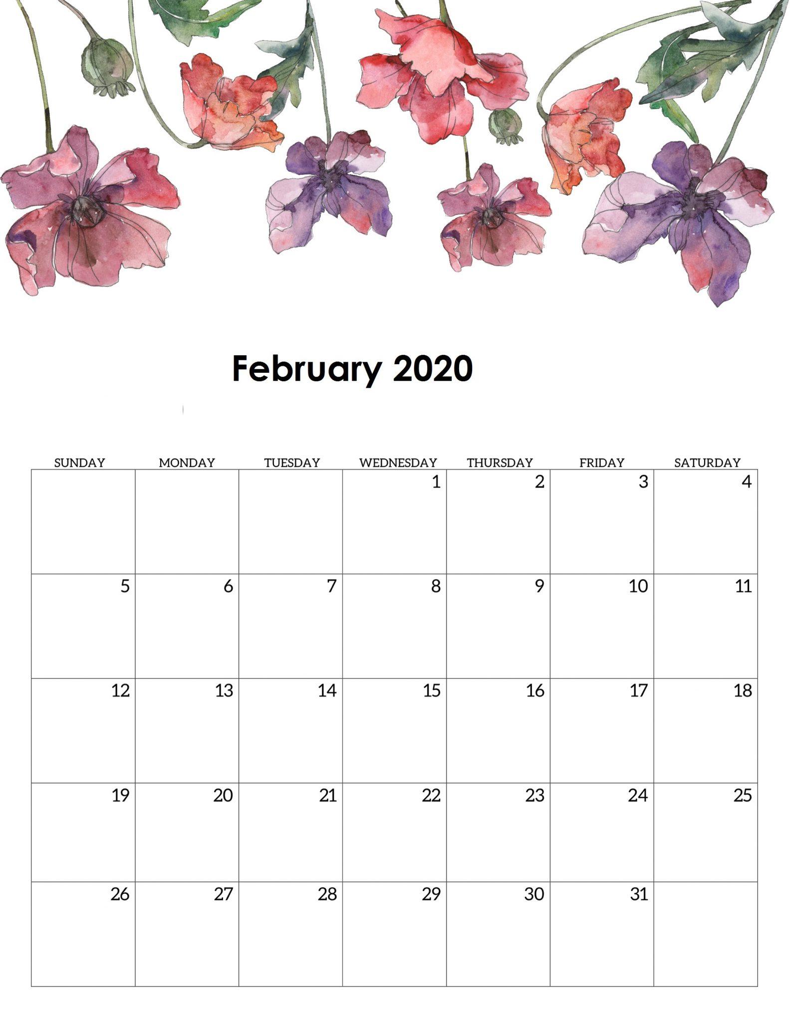 Floral February 2020 Calendar Wallpaper For Desktop, iPhone