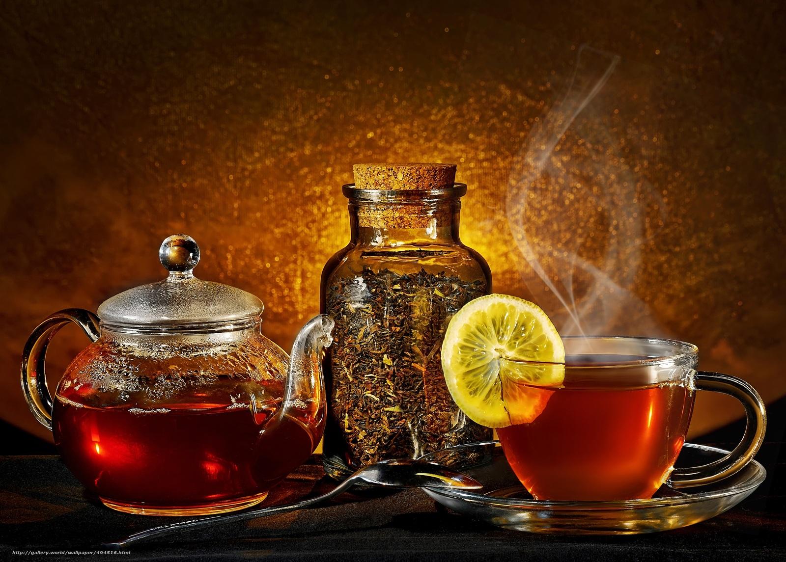 Download wallpaper tea, kettle, steam, cup free desktop