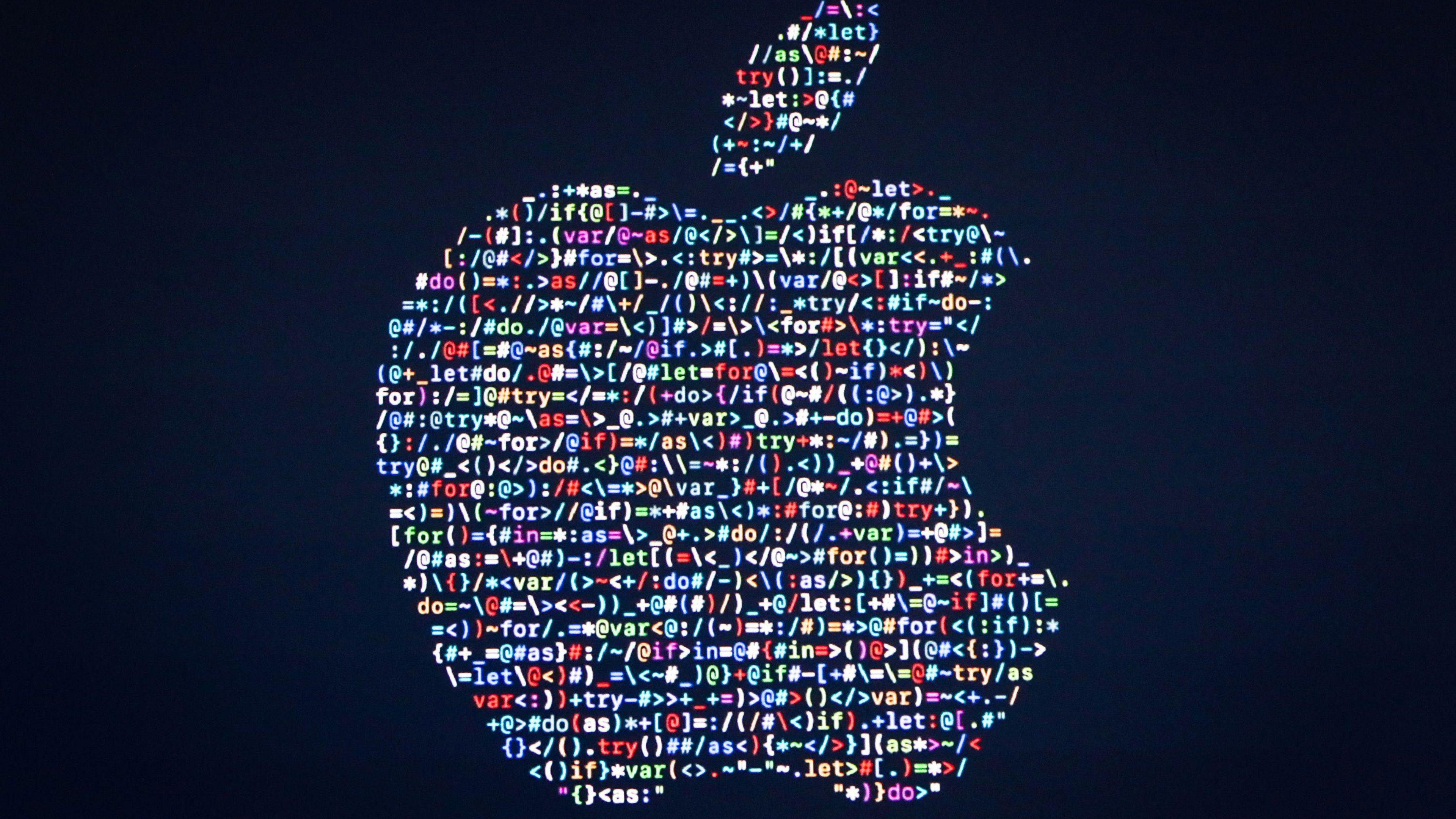 Apple Logo Code Typography Blue 4K Wallpaper