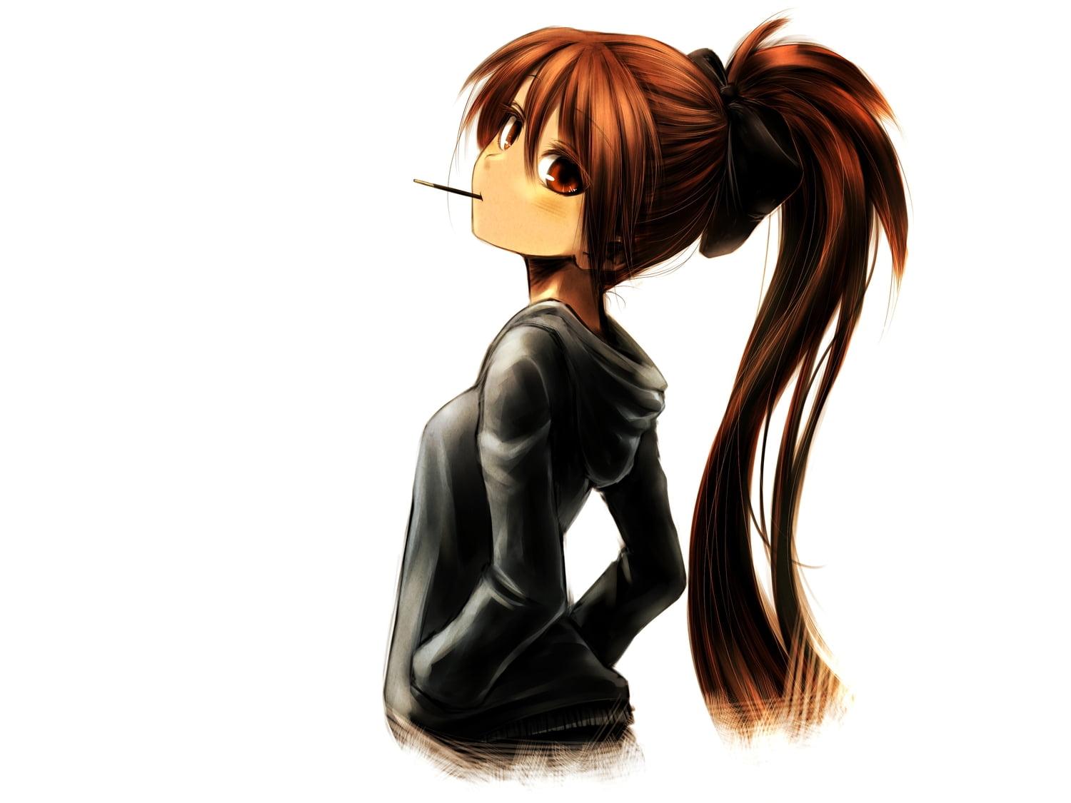 Female anime character wearing black hoodie wallpaper HD