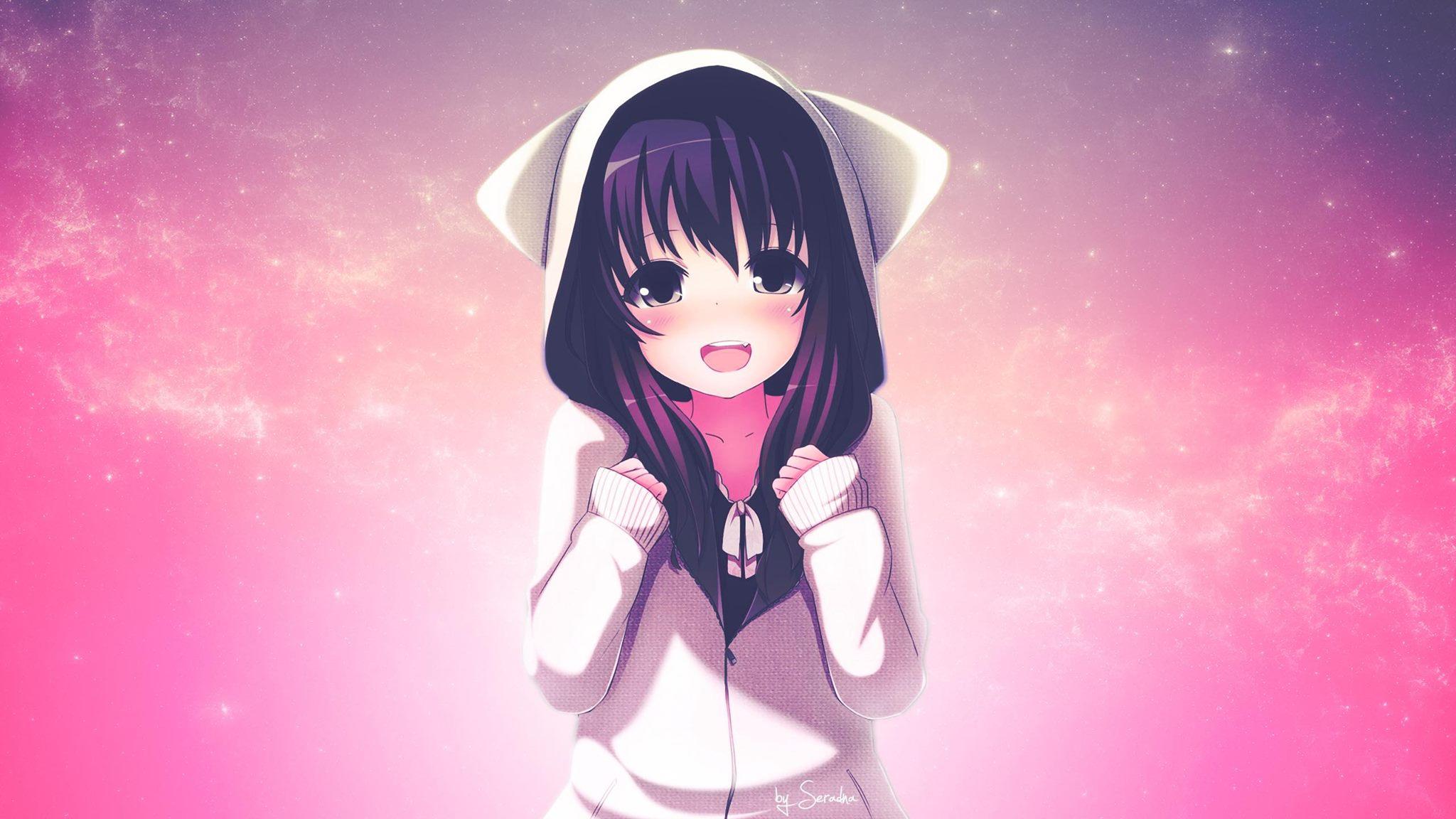 Anime Girl Wearing A Hoodie Wallpaperx1152