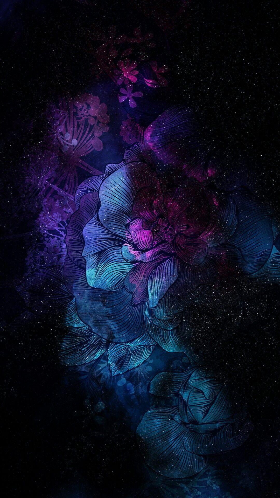 blue flower in dark wallpaper for android and iphones, visit