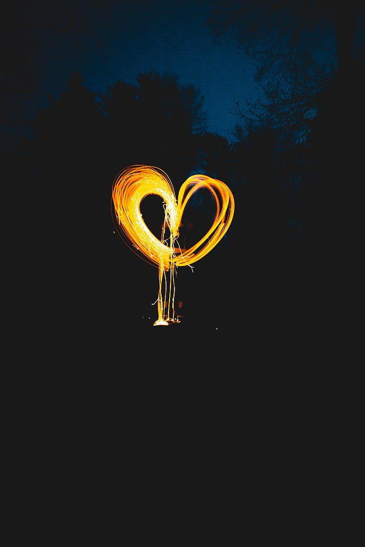 HD wallpaper: yellow steel wool photography wallpaper, heart