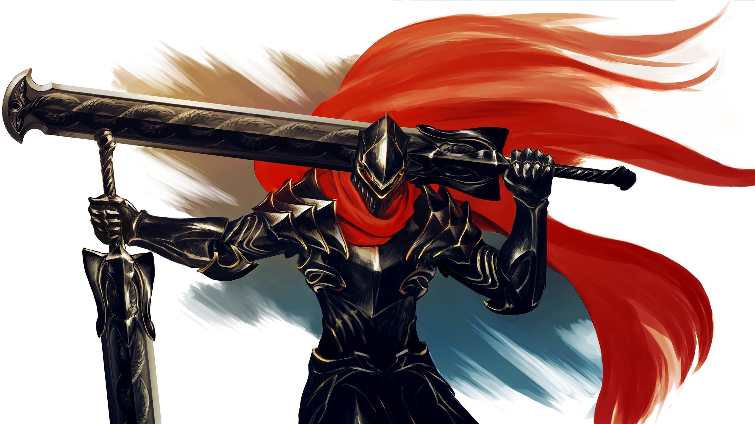 Download 2560x1440 wallpaper armour, big sword, warrior