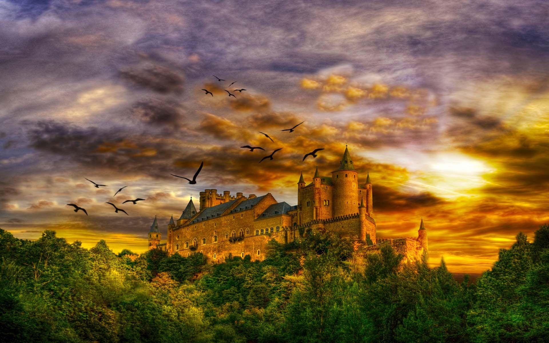 mystical fantasy picture. castle Wallpaper Background