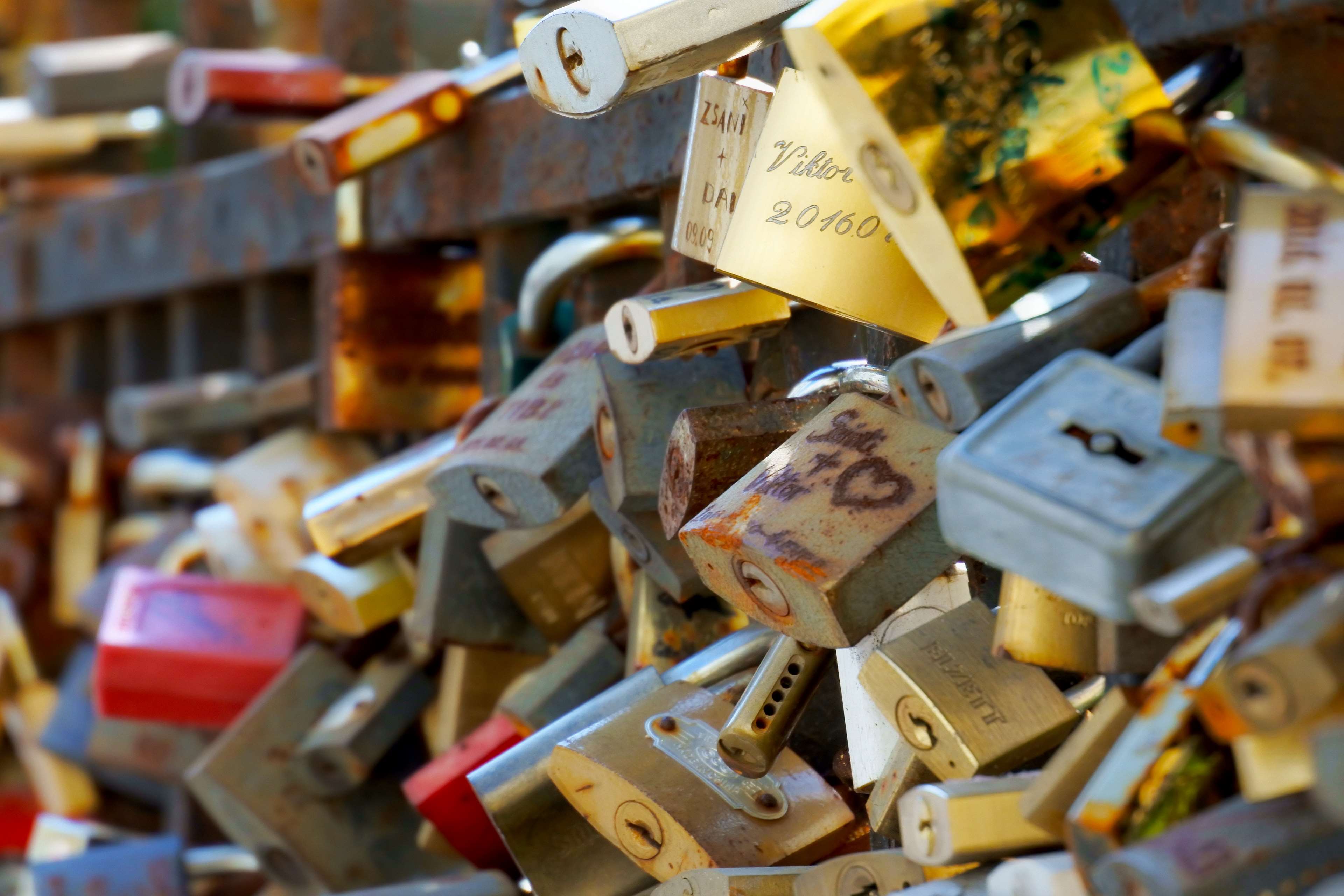 colorful, fence, heart, iron, lock, love, metal, padlock 4k