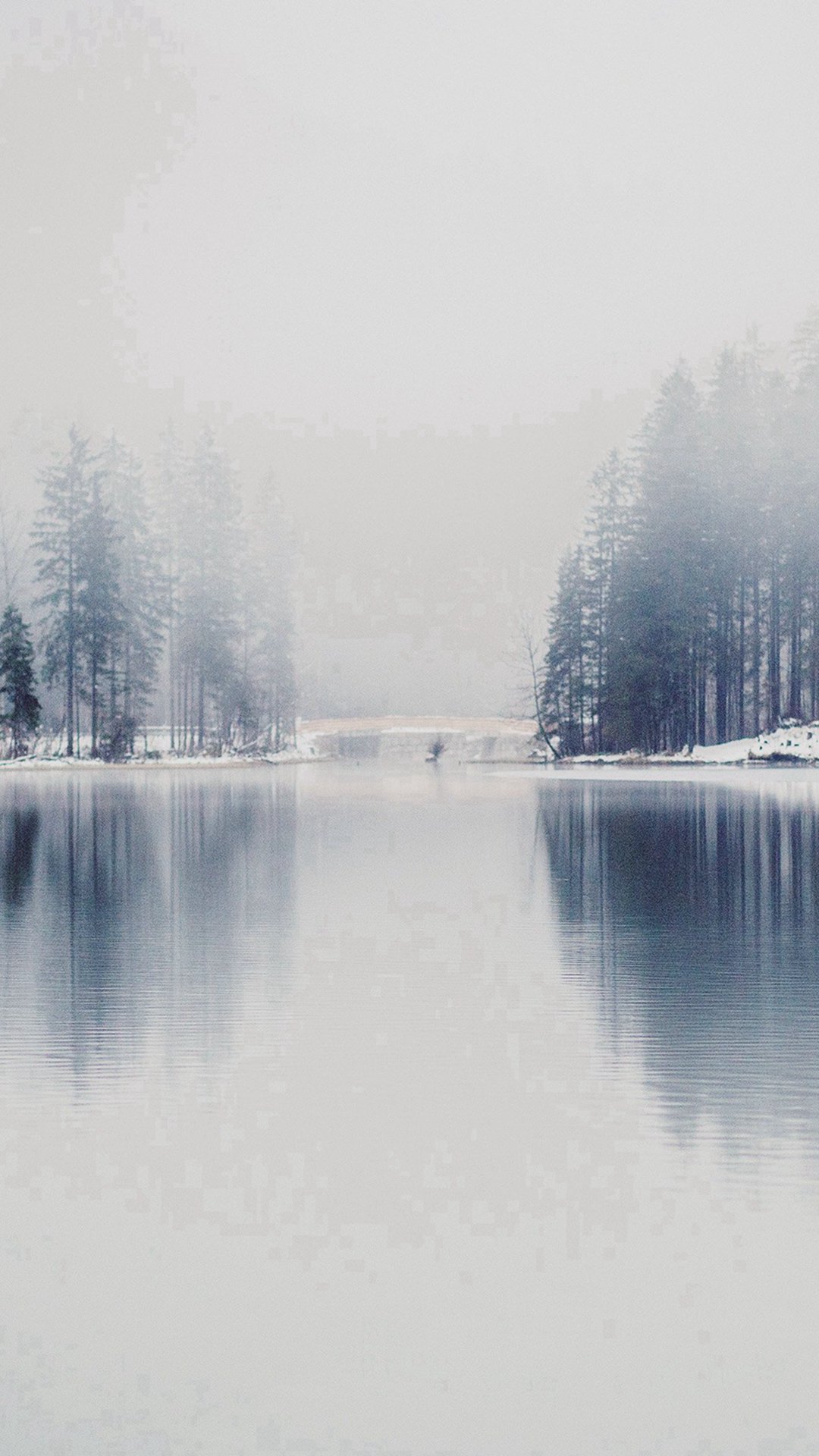 Winter Lake White Blue Wood Nature Fog iPhone 8 Wallpaper Free Download