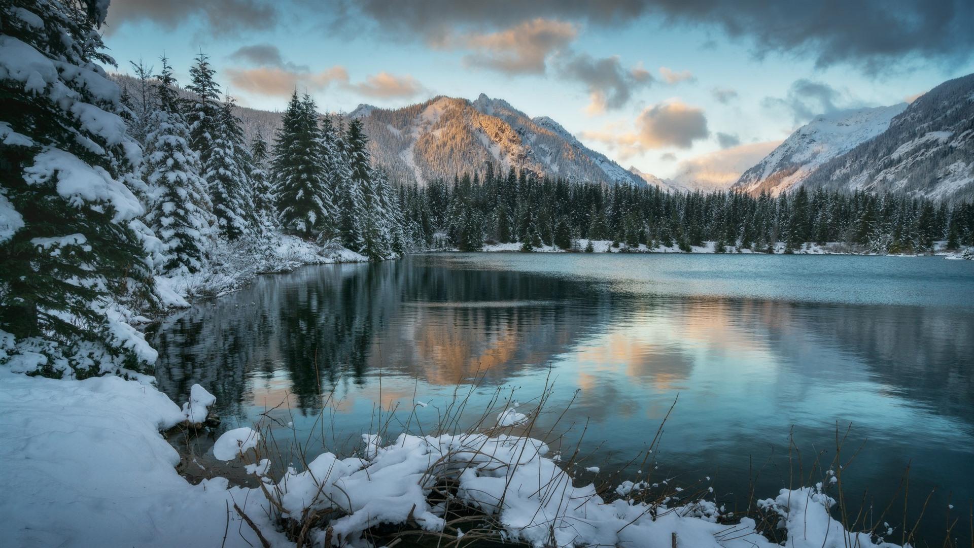 Wallpaper Winter, snow, lake, mountains 1920x1080 Full HD 2K