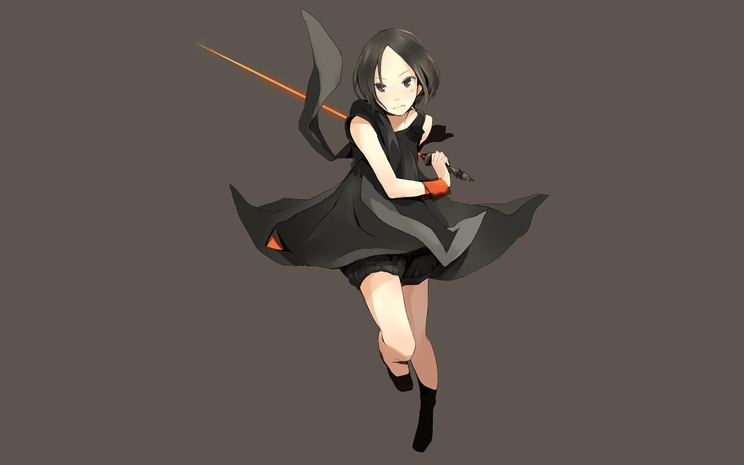 Dress brown eyes short hair simple background anime girls swords