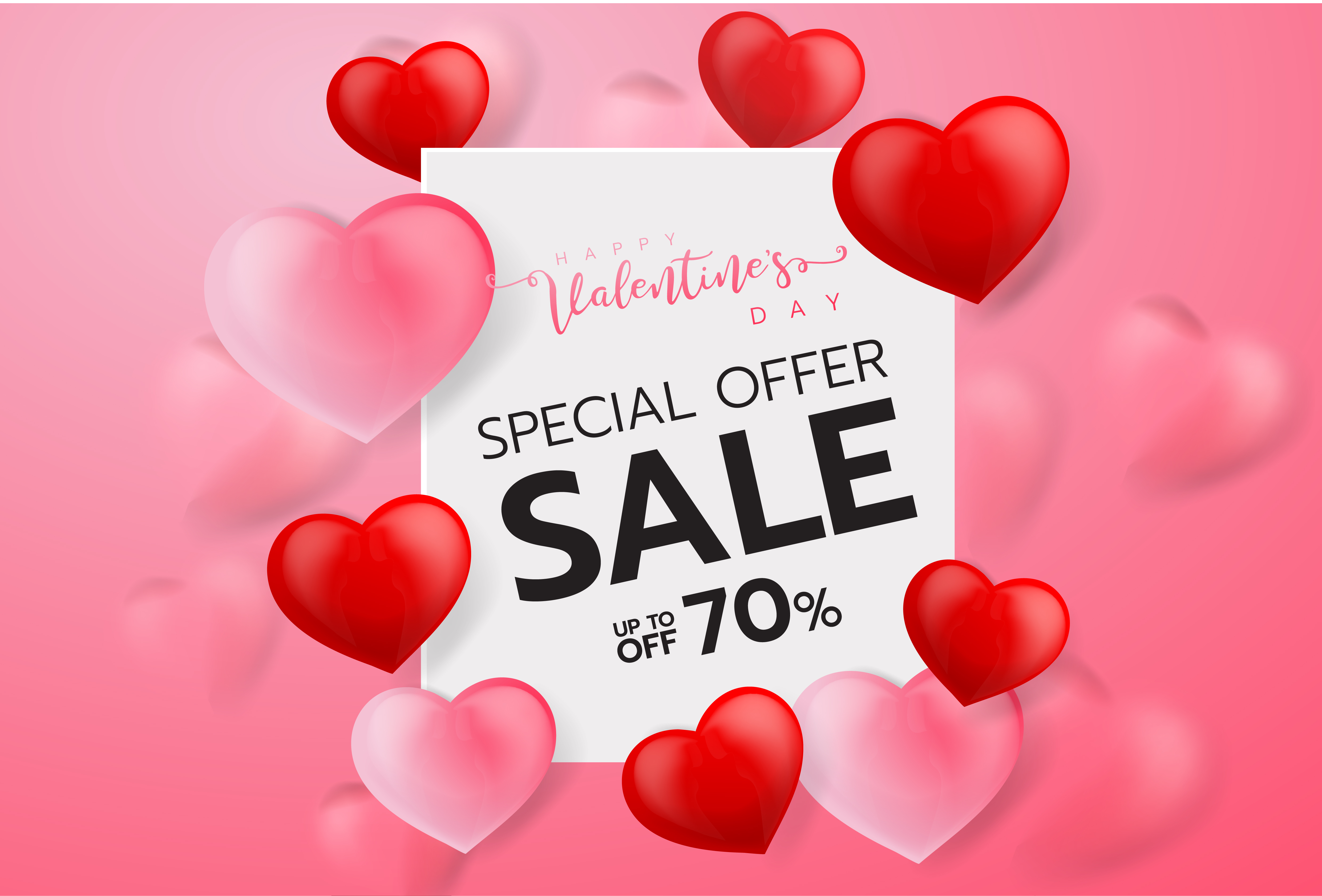 pink Valentines day sale background with Heart Shaped