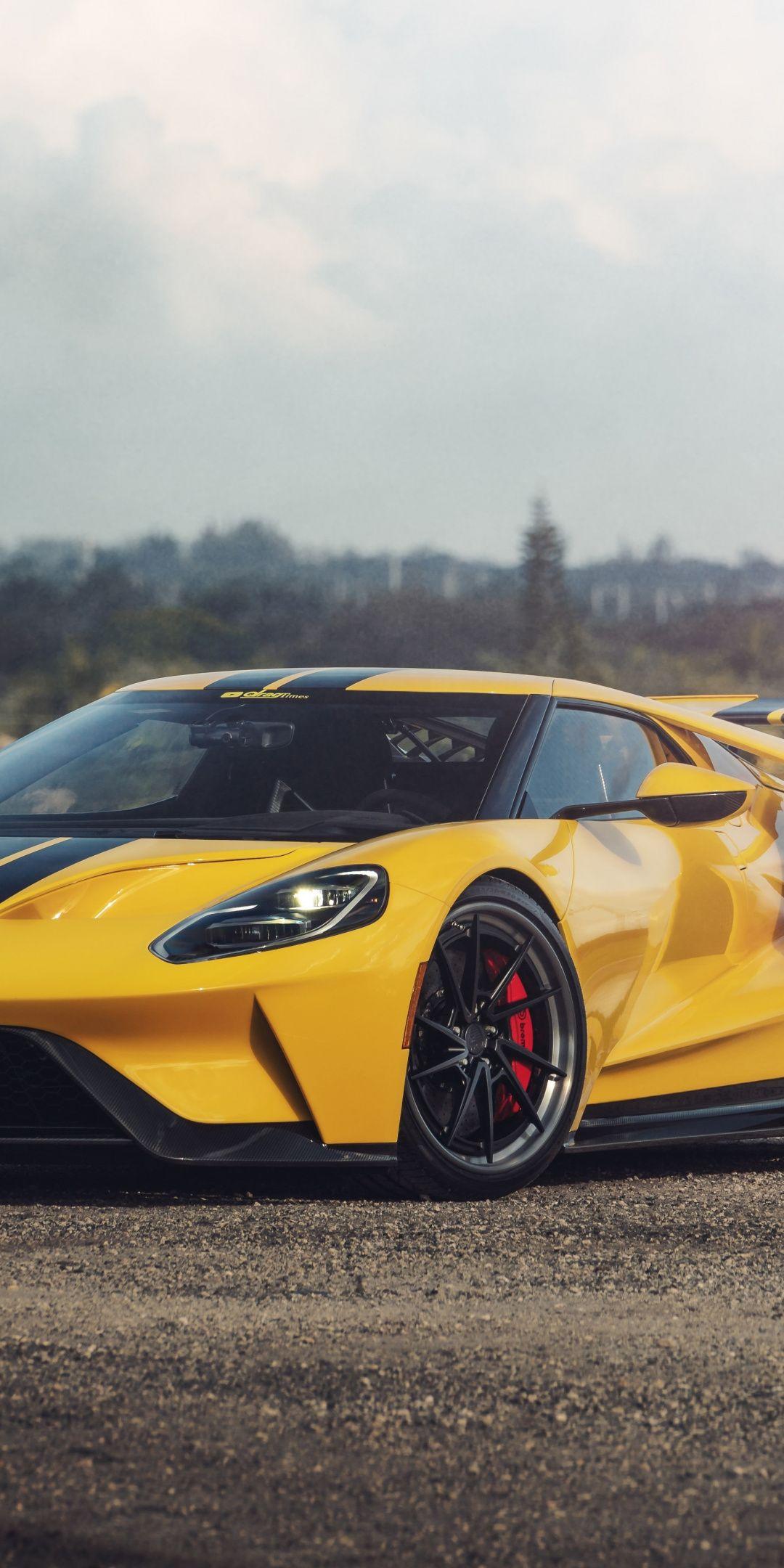 Sports car, Ford GT, 2019, yellow, 1080x2160 wallpaper
