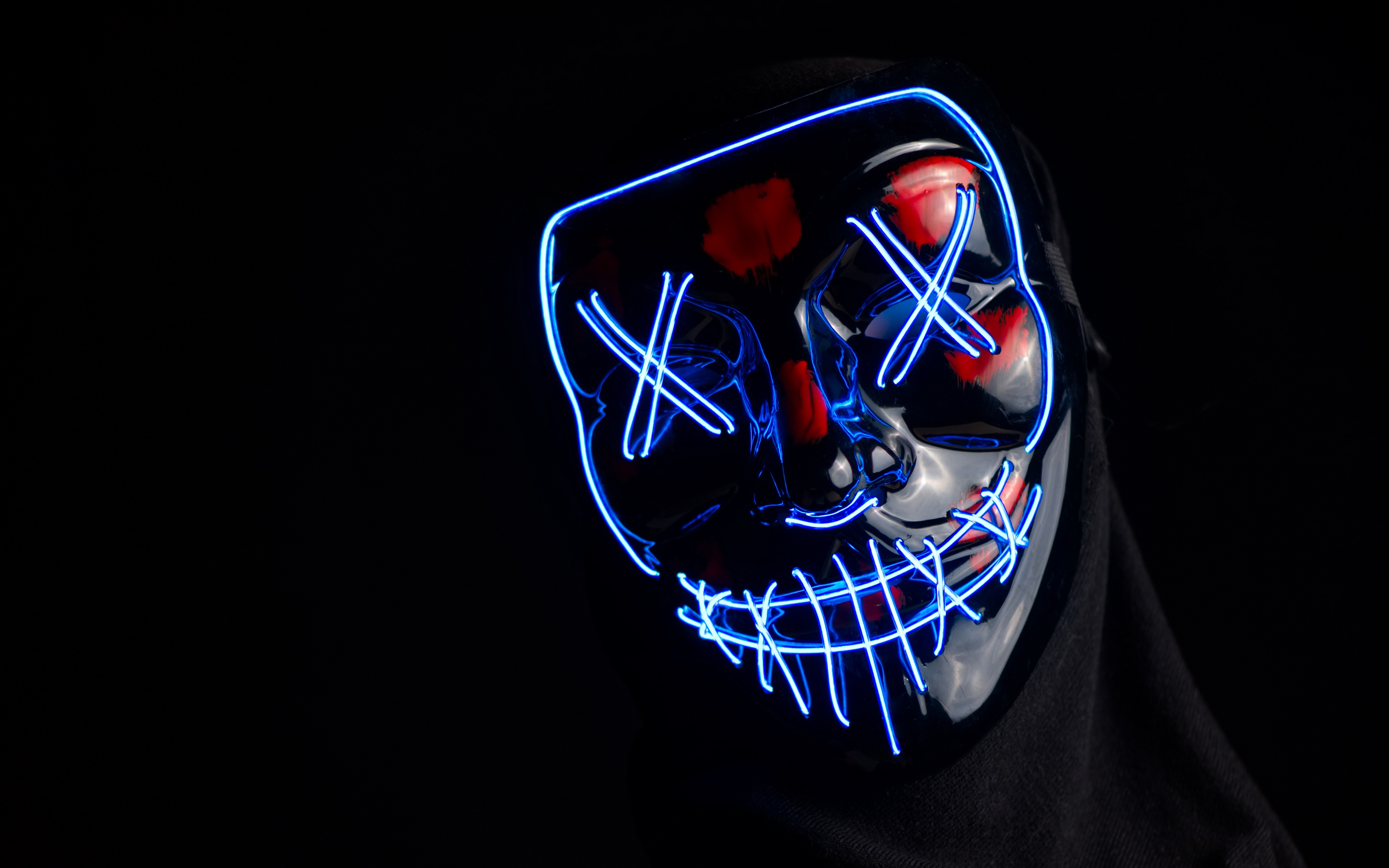 Download wallpaper 3840x2400 mask, anonymous, neon, face, hidden